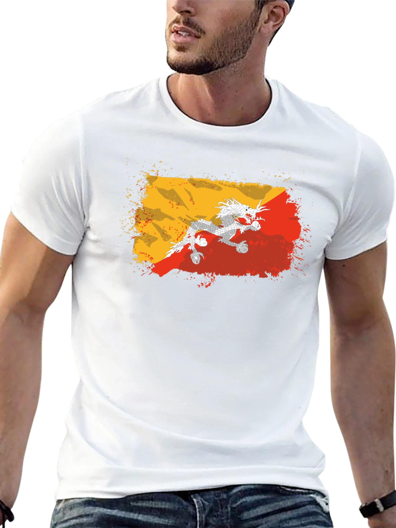 Bhutan Flag Dragon T-Shirt - Grunge Style