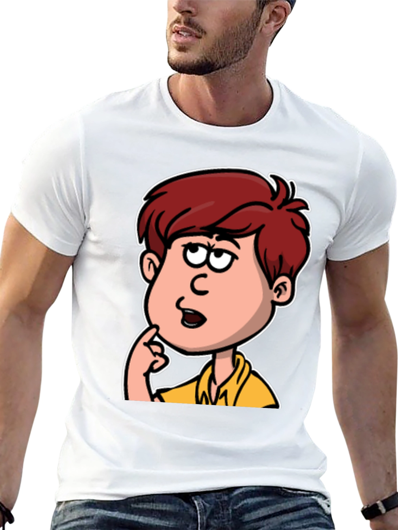 Cartoon Thinker Graphic Black T-Shirt