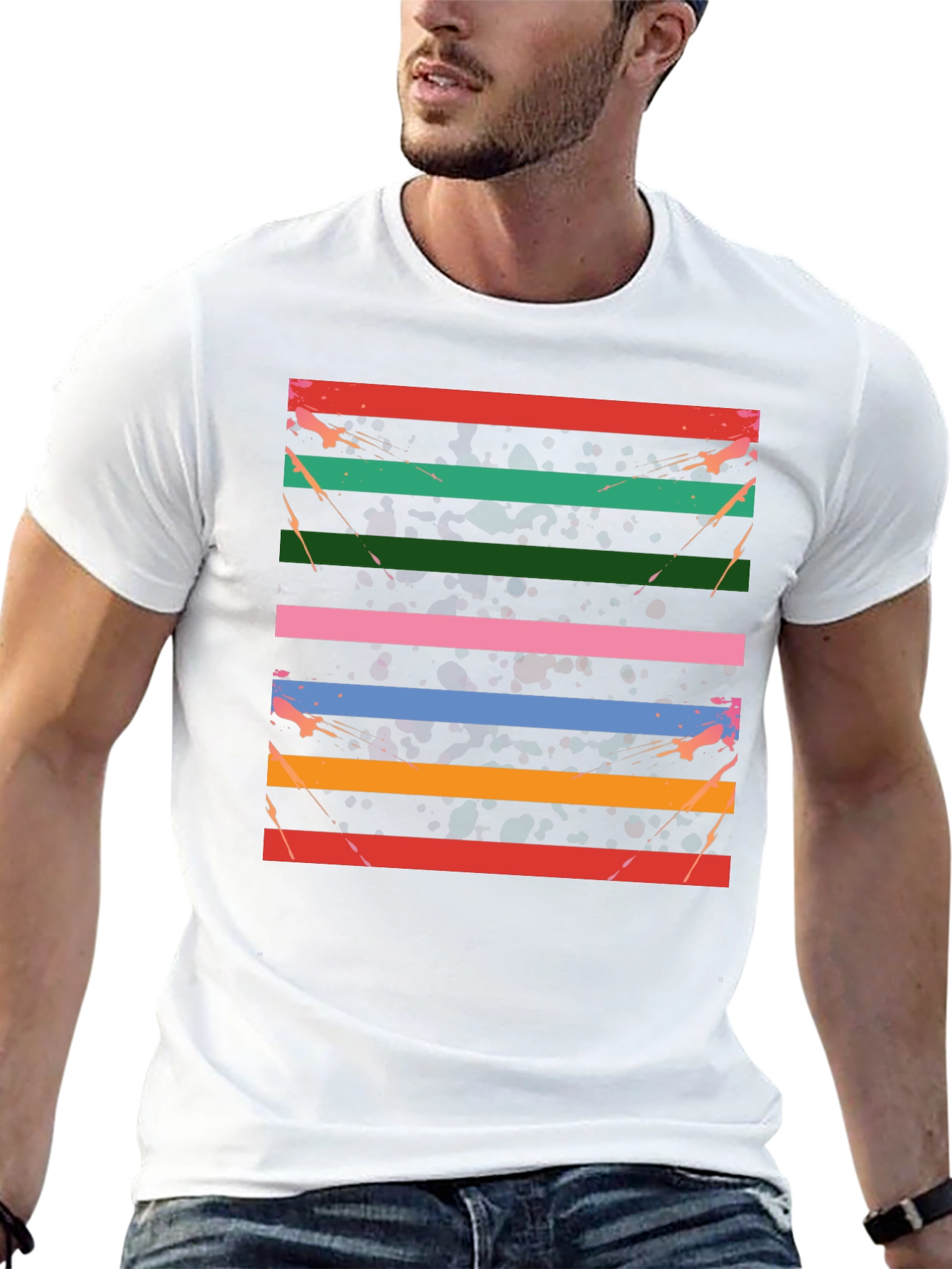Retro Stripe Graphic Tee - Cool Design