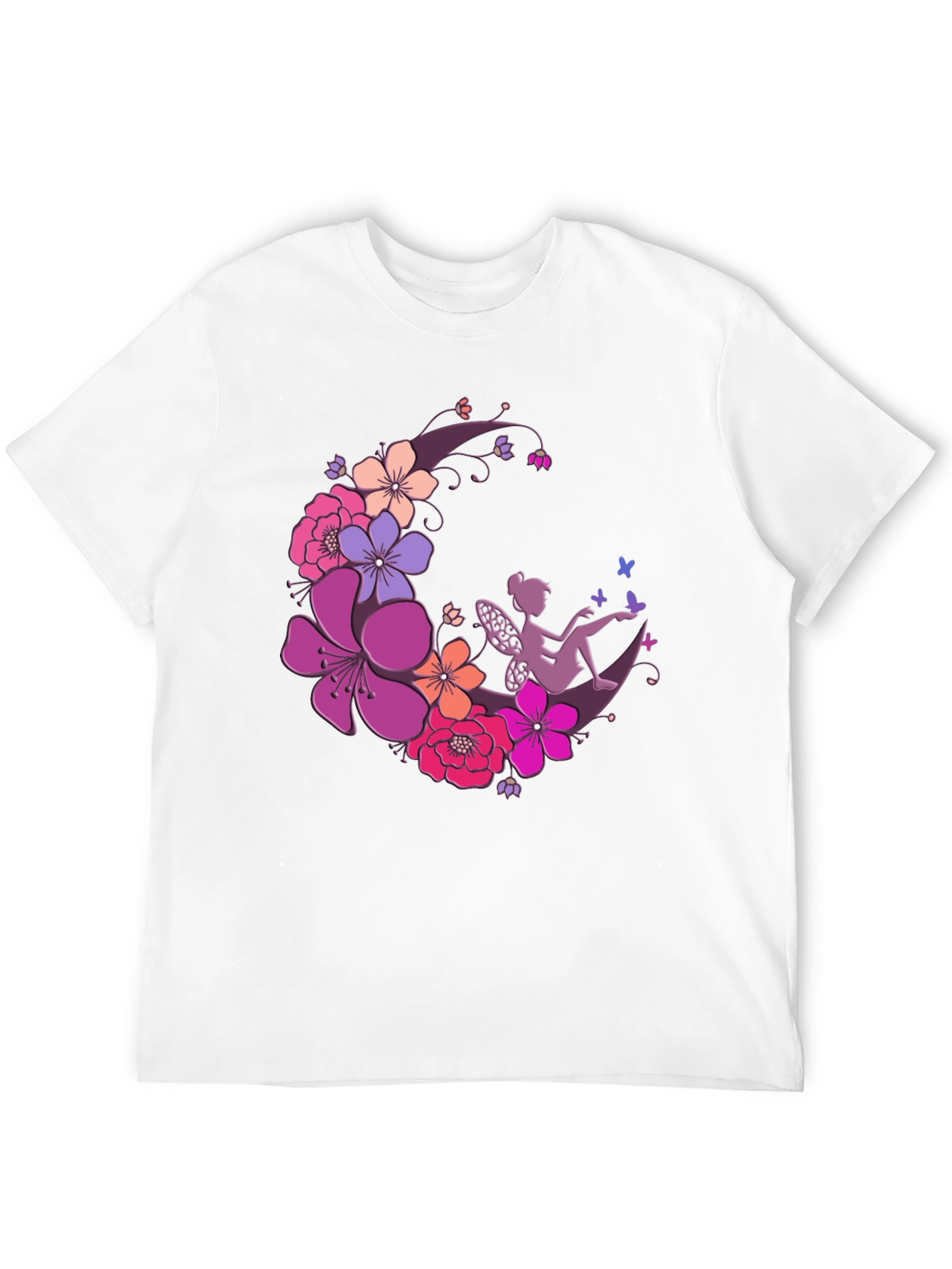 Floral Fairy Moon Black T-Shirt