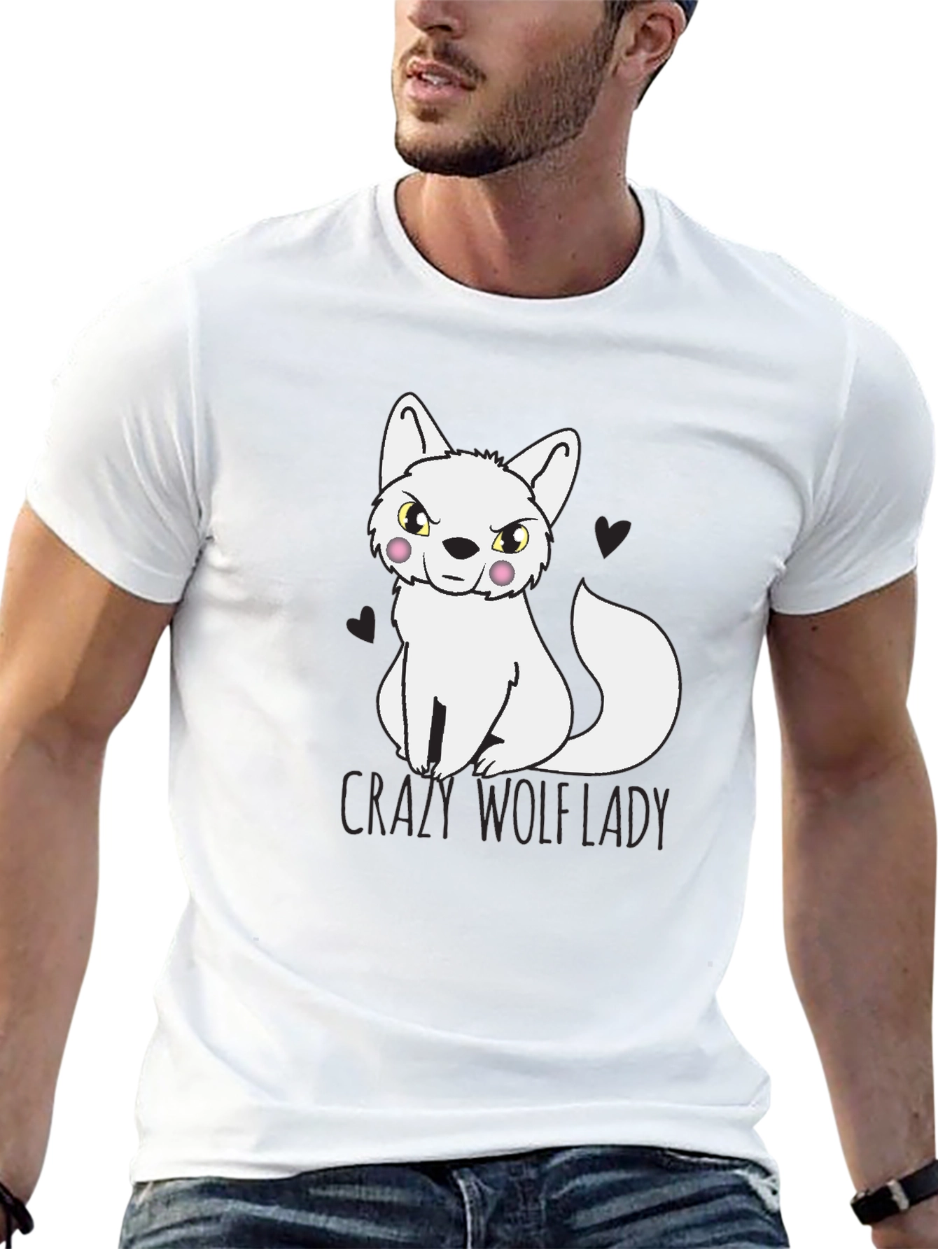 Crazy Wolf Lady T-Shirt - Novelty Tee