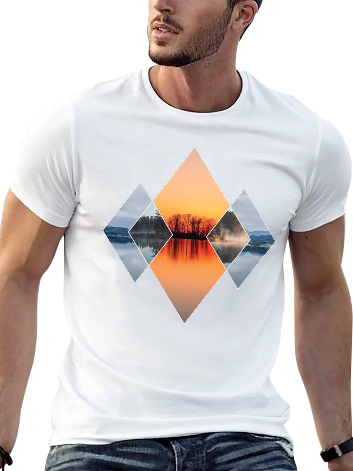 Geometric Sunset Lake Graphic T-Shirt
