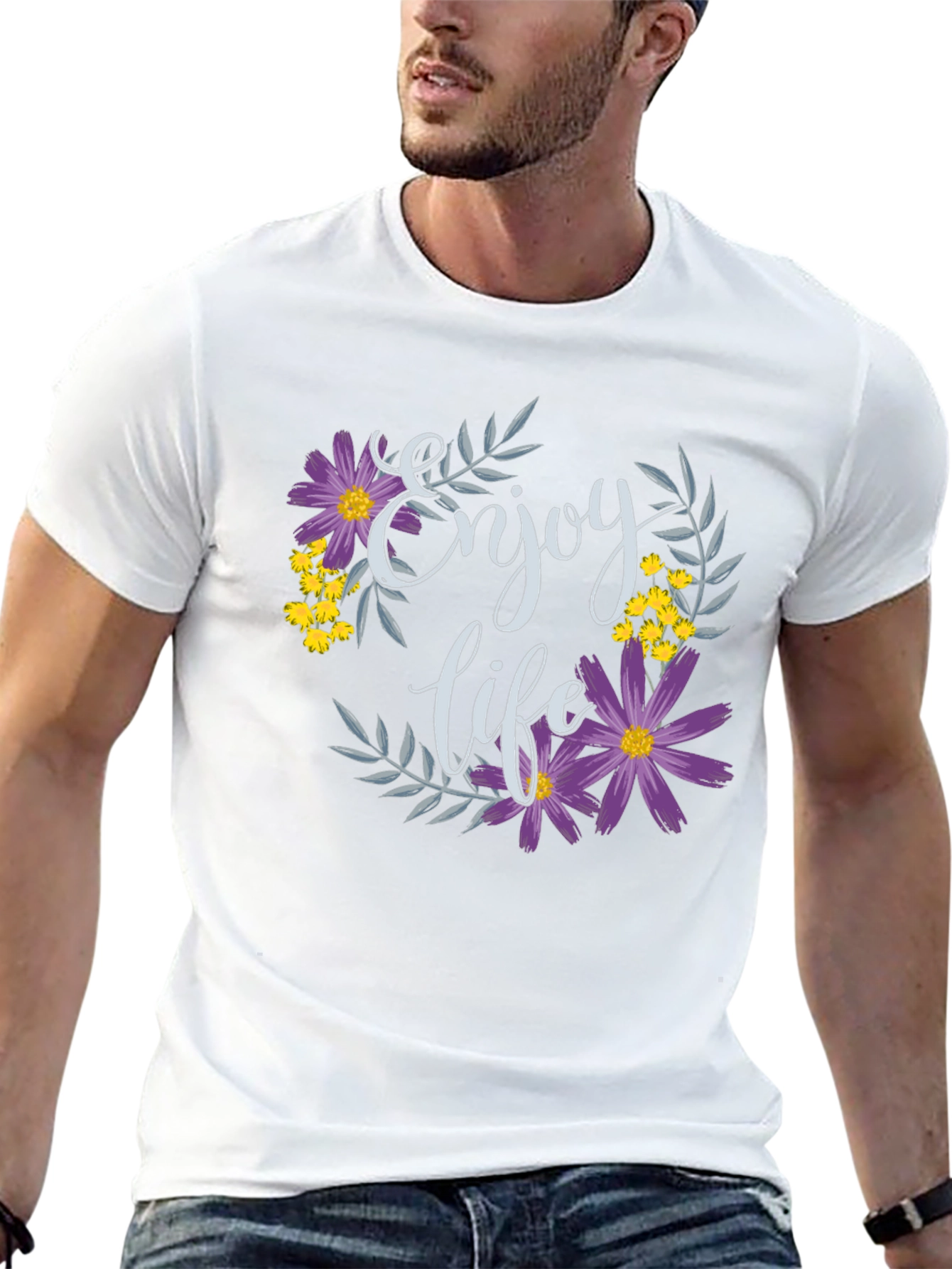 Enjoy Life Floral Graphic T-Shirt - Black