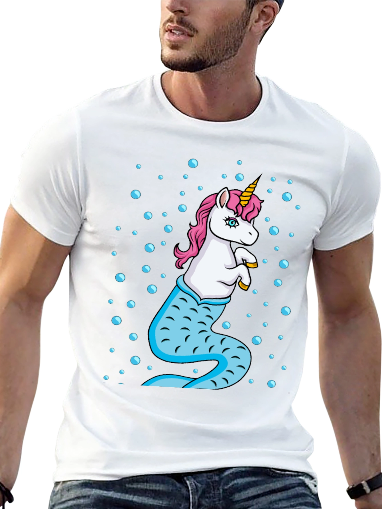 Unicorn Mermaid Mens Black T-Shirt
