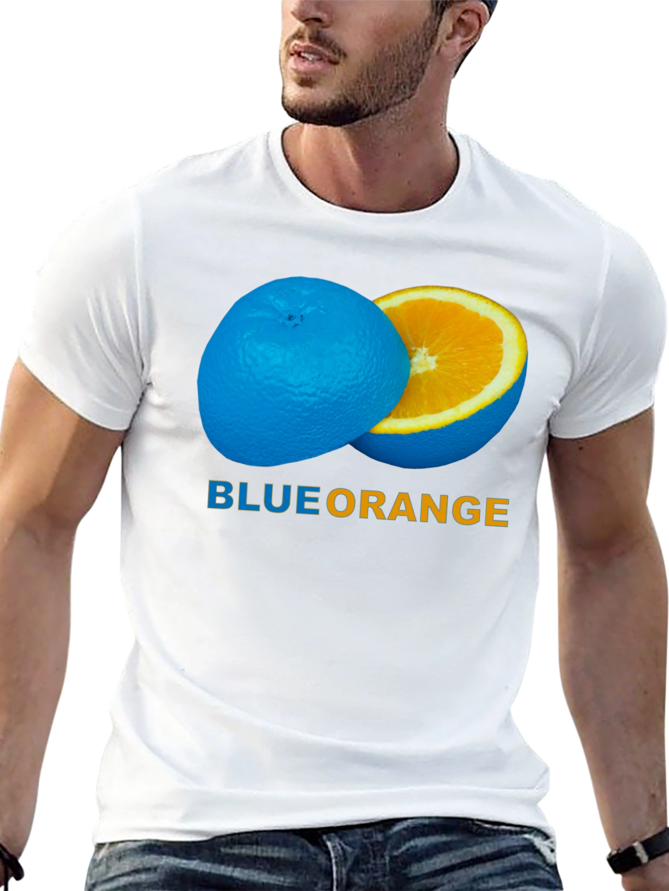 Blue Orange Graphic Tee - Unique Fruit Design
