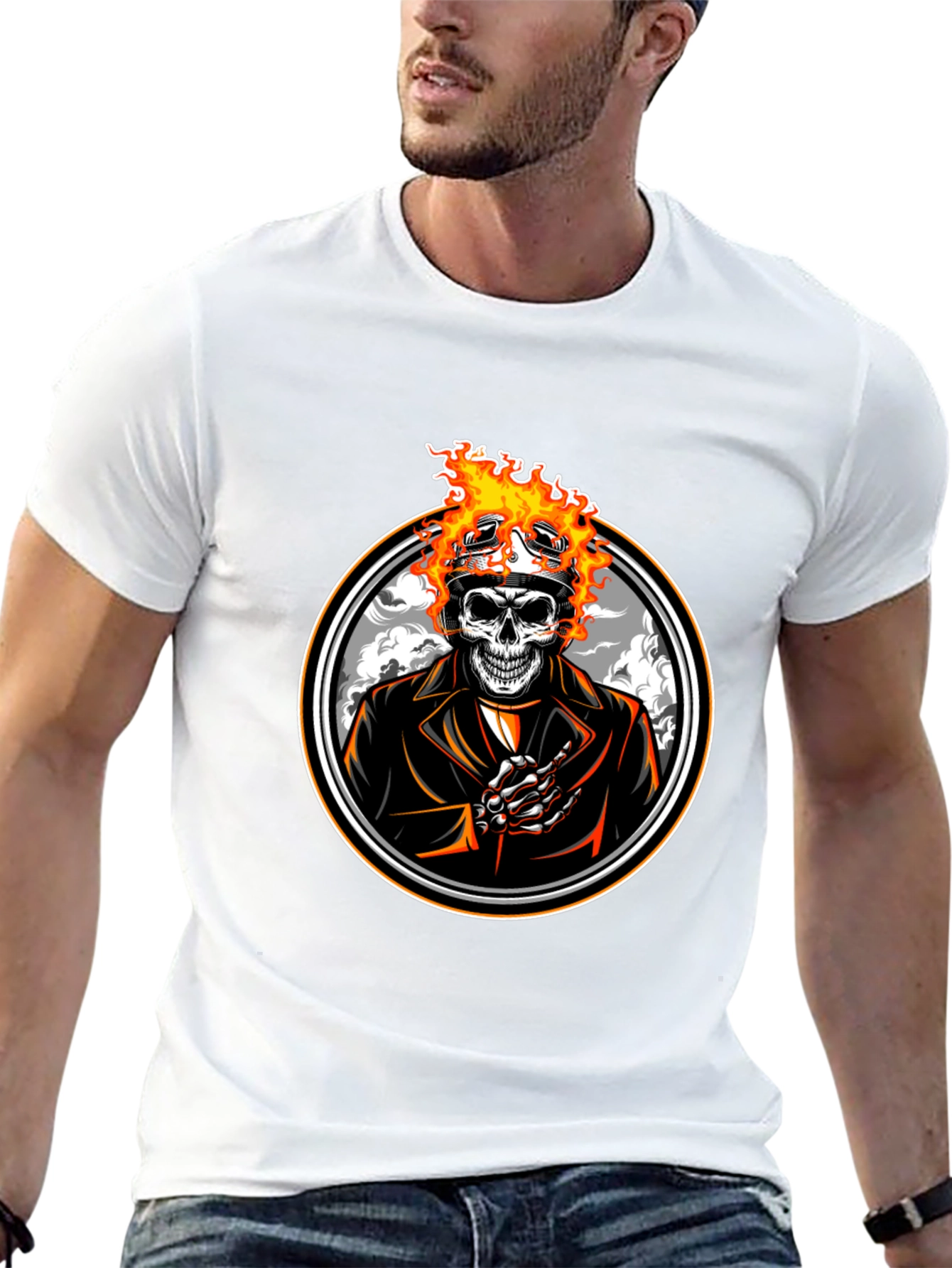 Skull Rider Flames Graphic T-Shirt