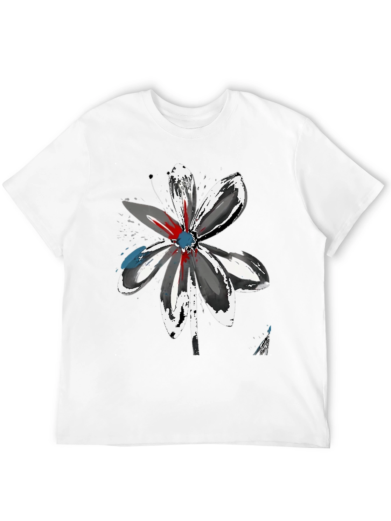 Abstract Flower Graphic Tee - Artistic Black T-Shirt