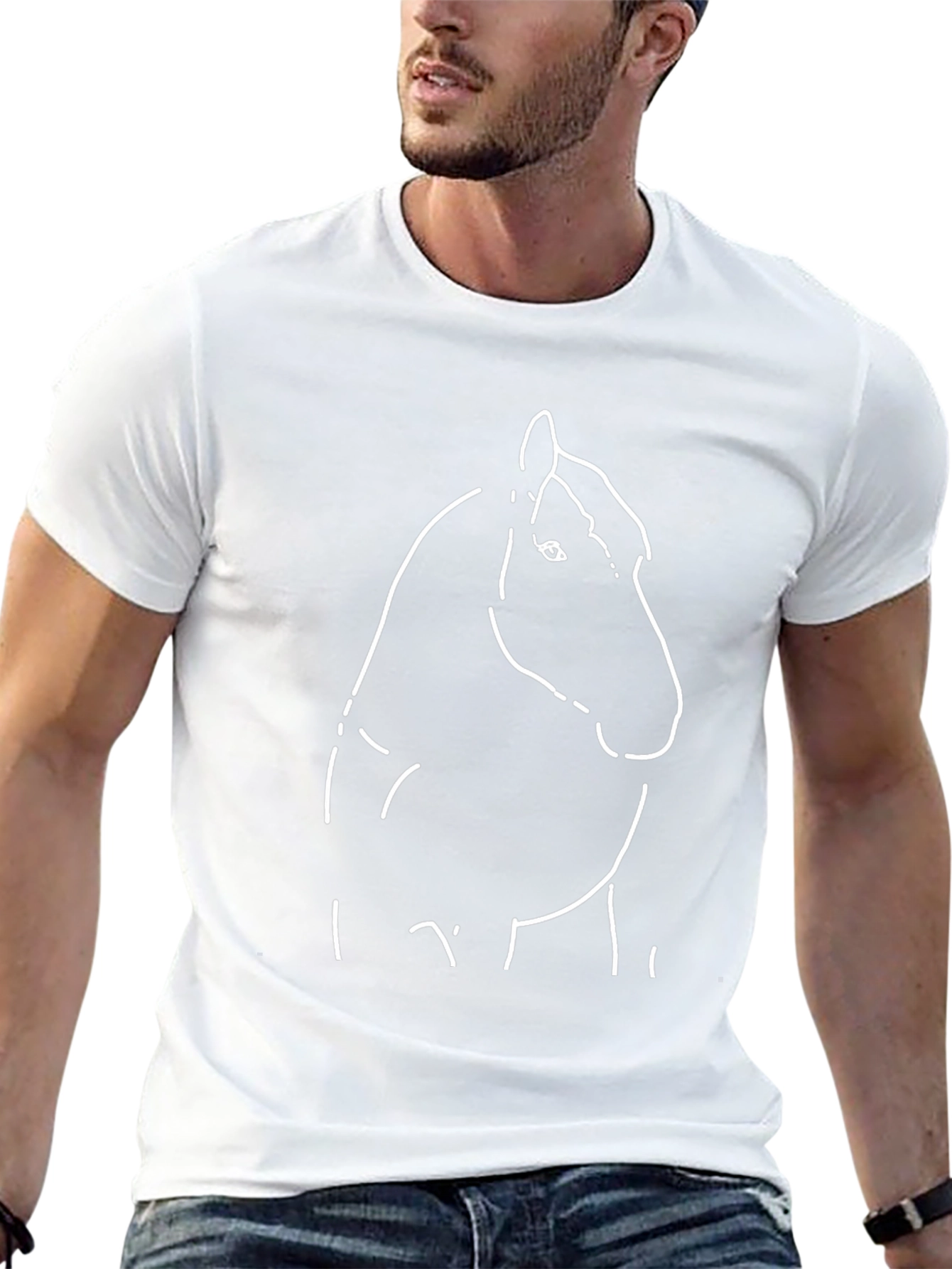 Black T-Shirt with White Horse Outline Design