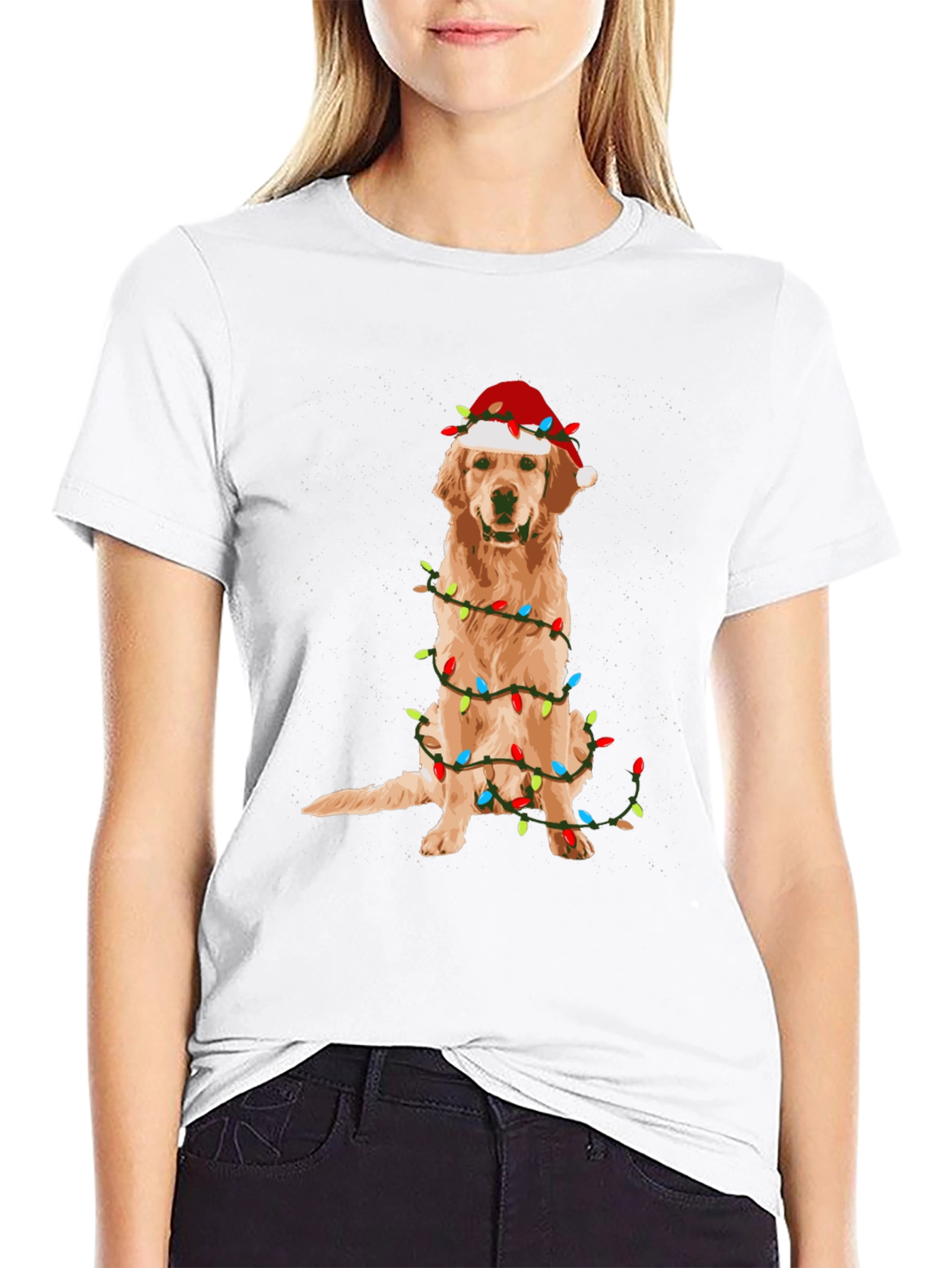 Golden Retriever Christmas Lights Graphic T-Shirt