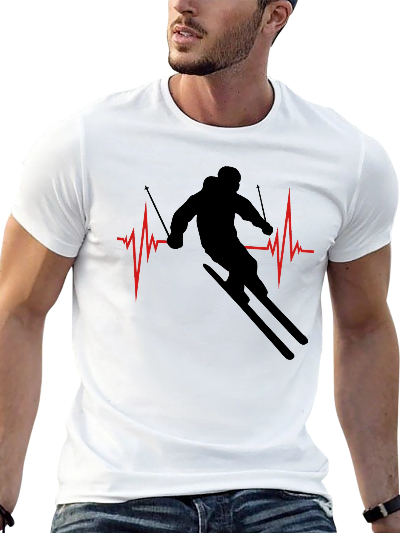 Ski Heartbeat T-Shirt - Black Skiing Tee