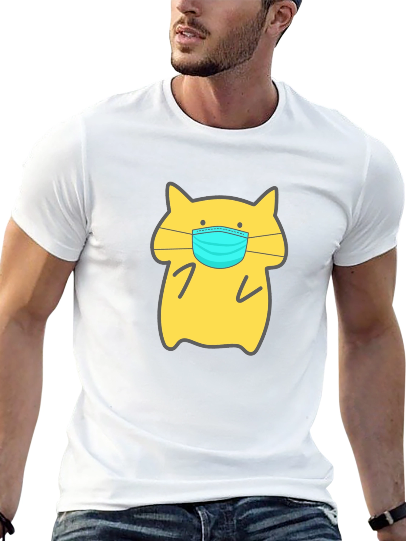 Cat Wearing Mask Graphic Tee - Unisex Black T-Shirt