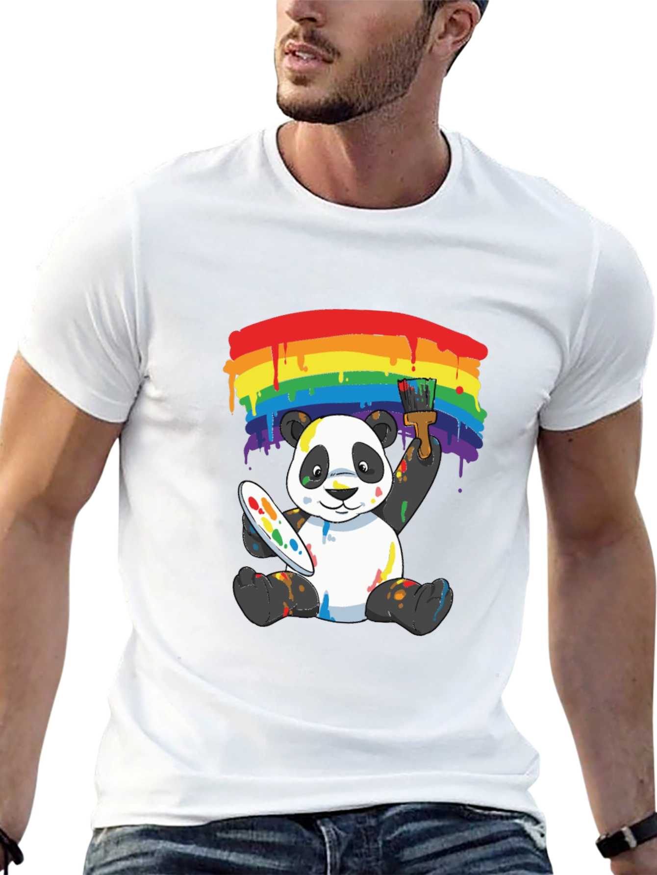 Rainbow Panda Artist Graphic Tee - Black