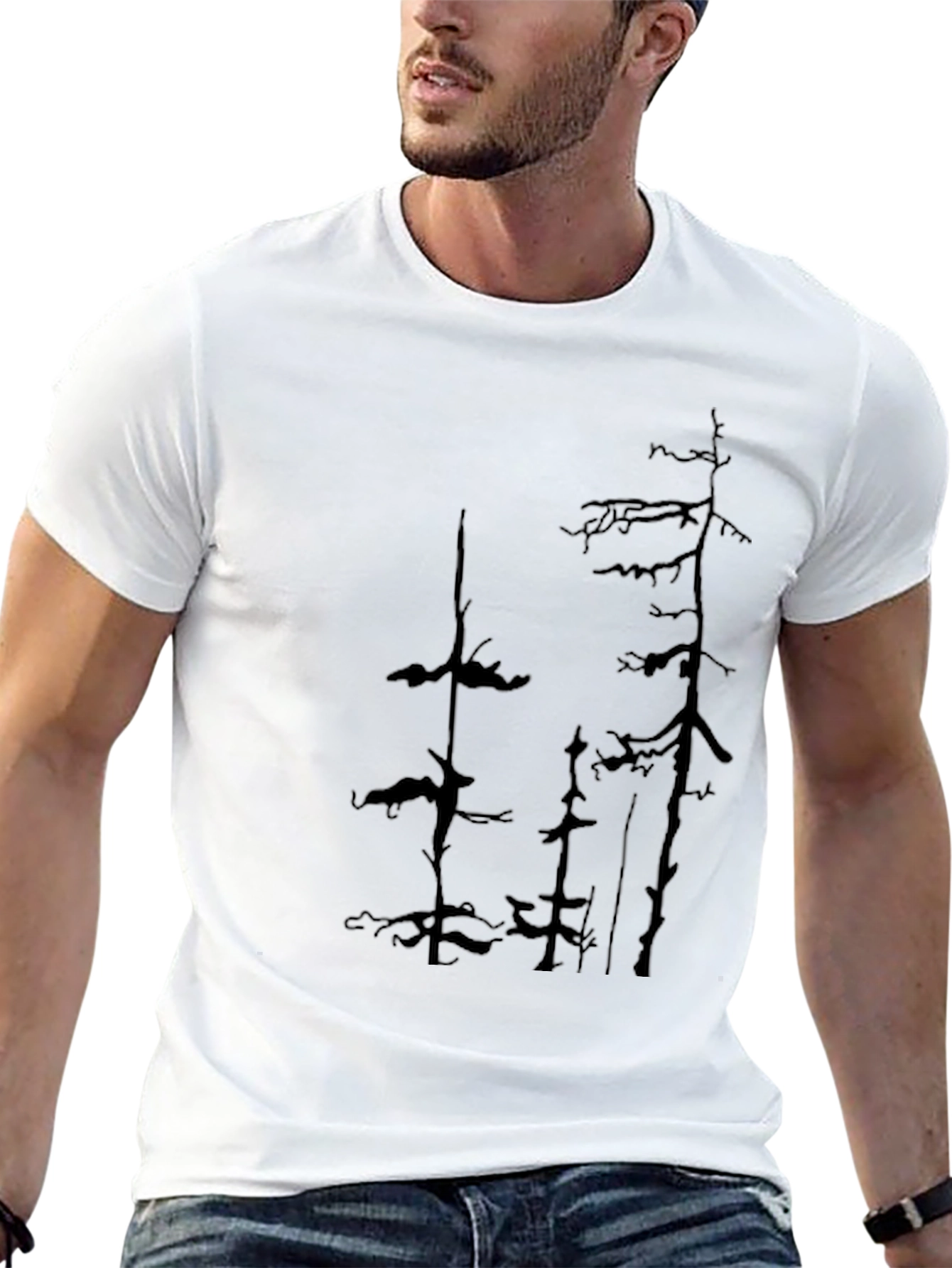 Mens Black T-Shirt with Tree Silhouette Design
