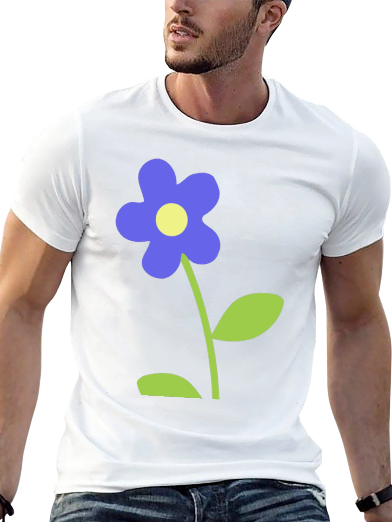 Black T-Shirt with Blue Flower Graphic