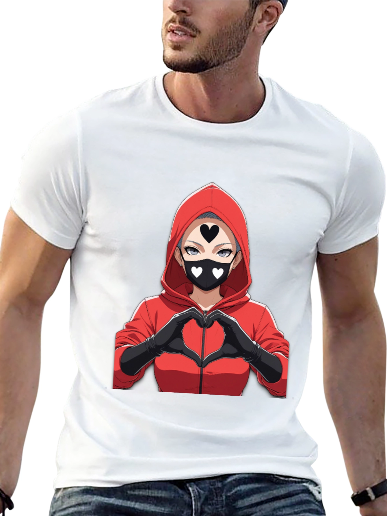 Anime Heart Mask T-Shirt - Black Cotton Tee