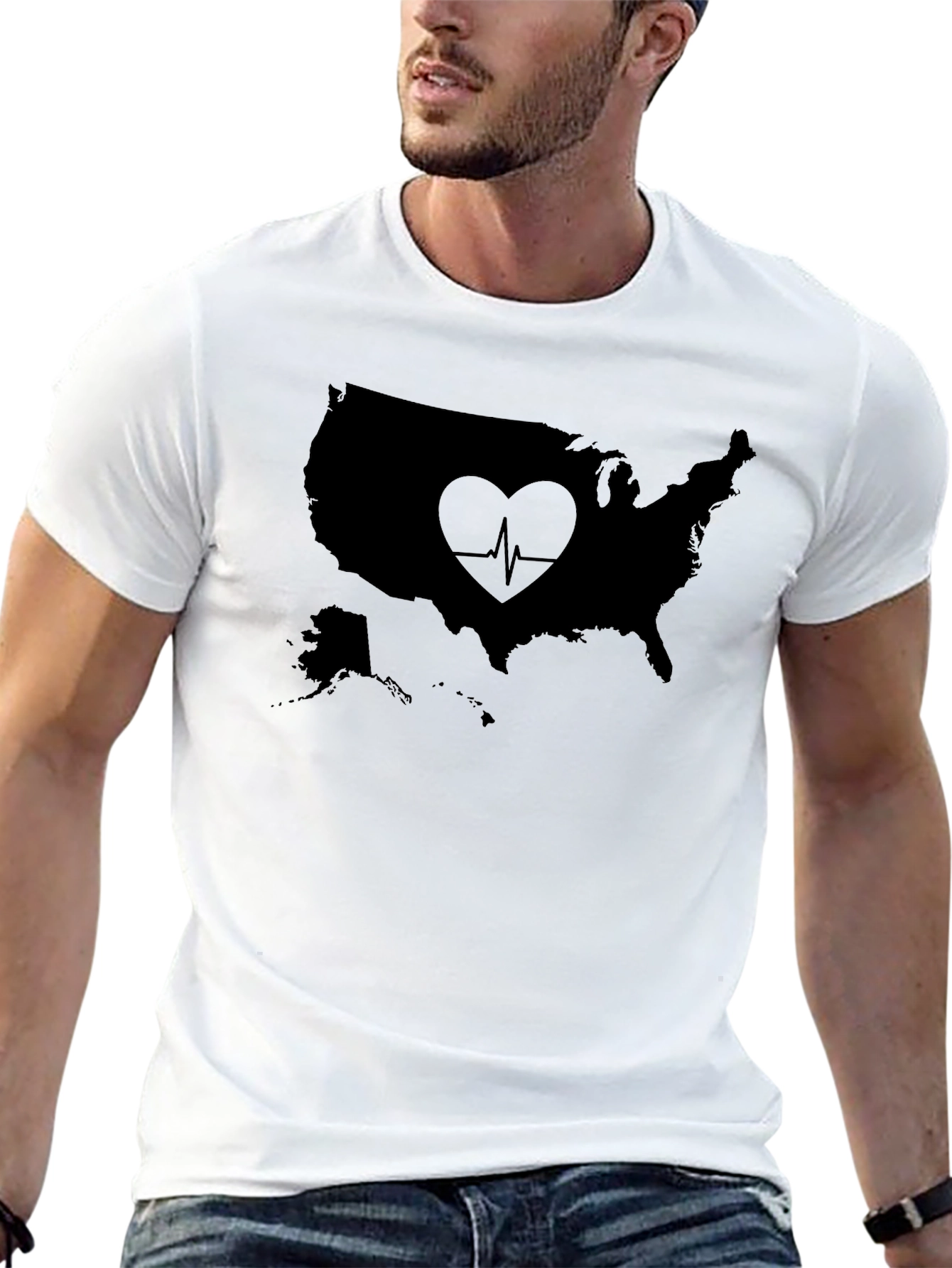 USA Heartbeat Graphic T-Shirt - Black