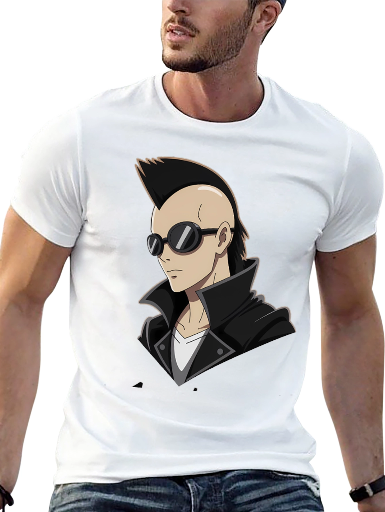 Cool Anime Character Graphic T-Shirt - Black