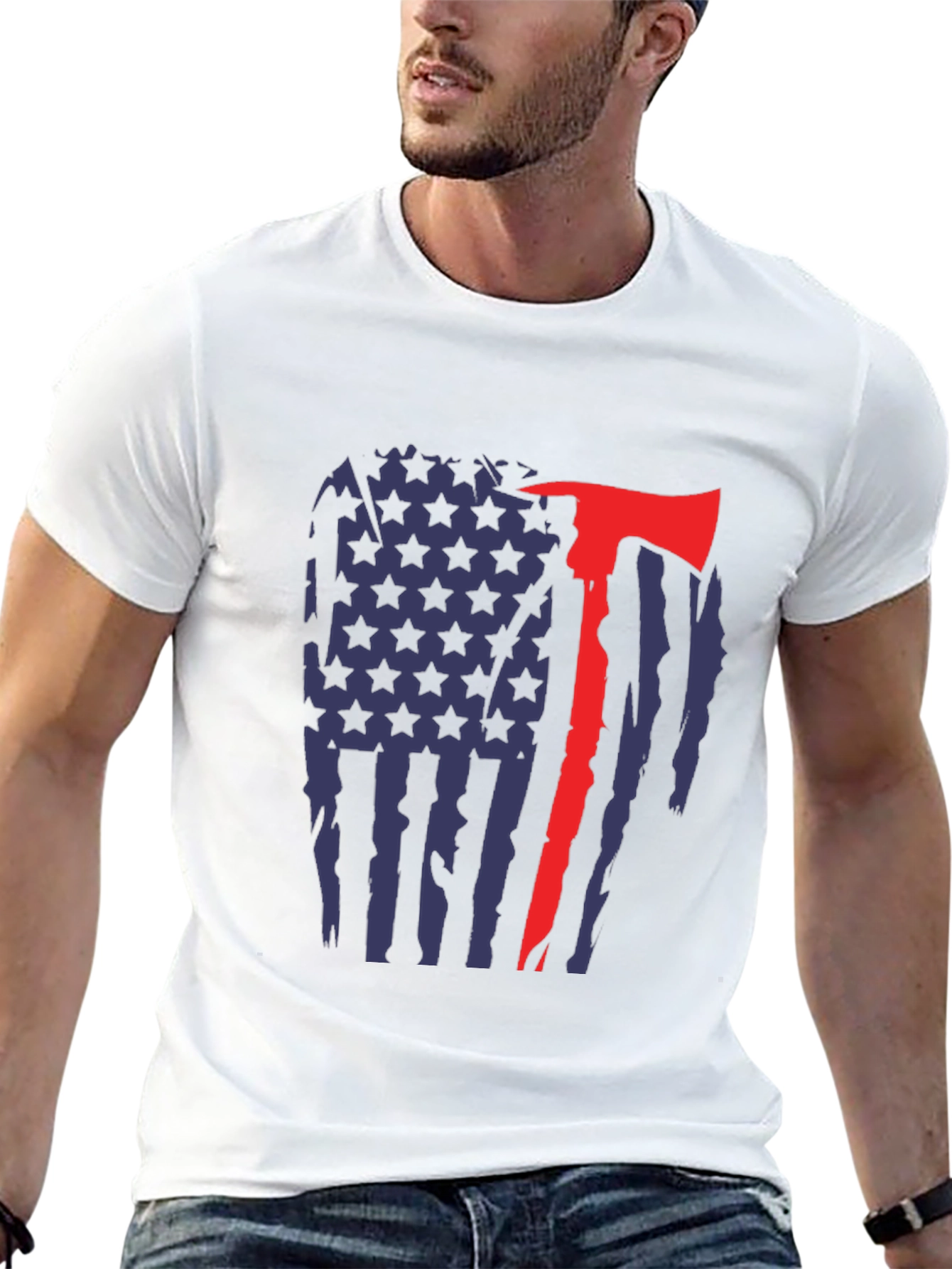 Firefighter Axe Flag Graphic T-Shirt