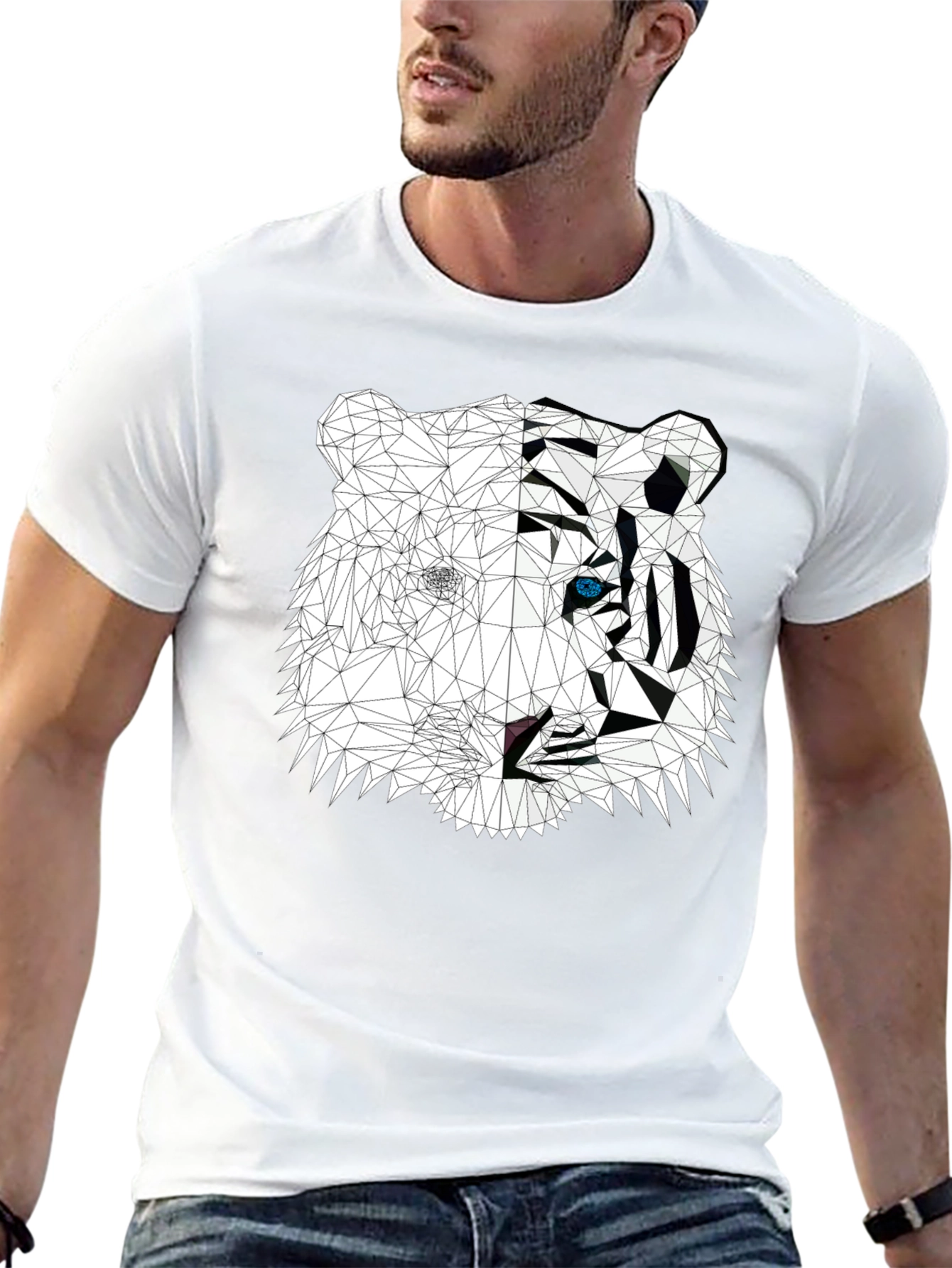 Geometric Tiger Graphic Print Black T-Shirt