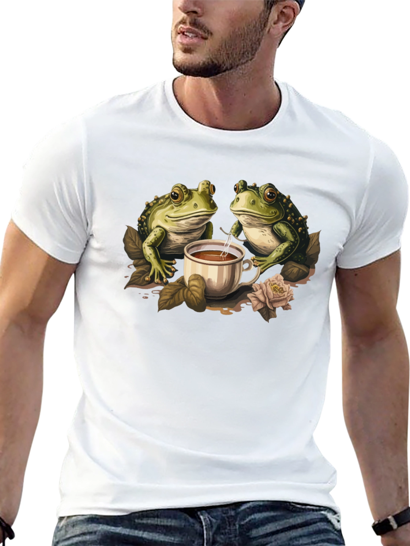 Frog Tea Party Graphic Tee - Cute Amphibian Design