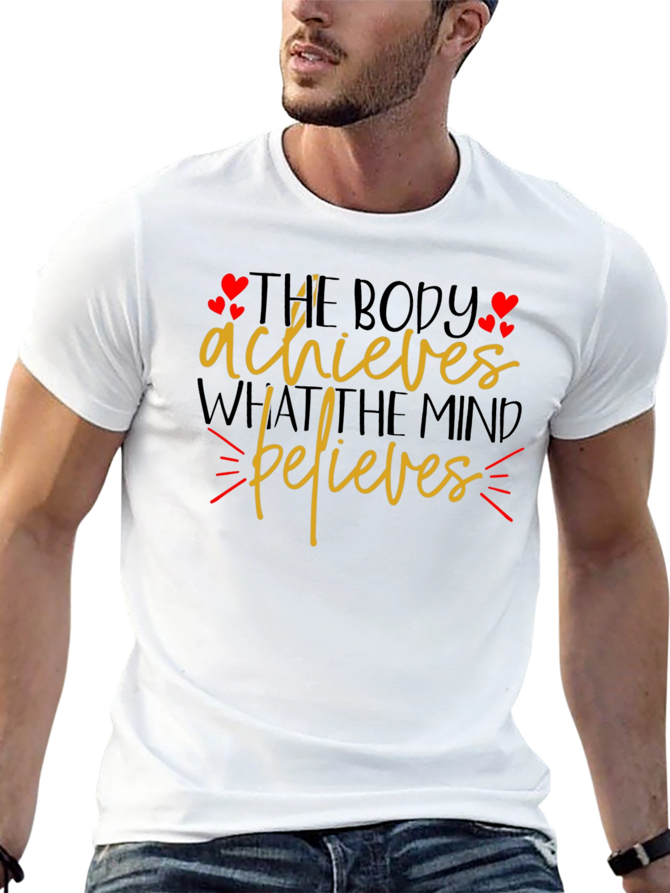 Motivational Graphic T-Shirt - Body Achieves Mind Believes