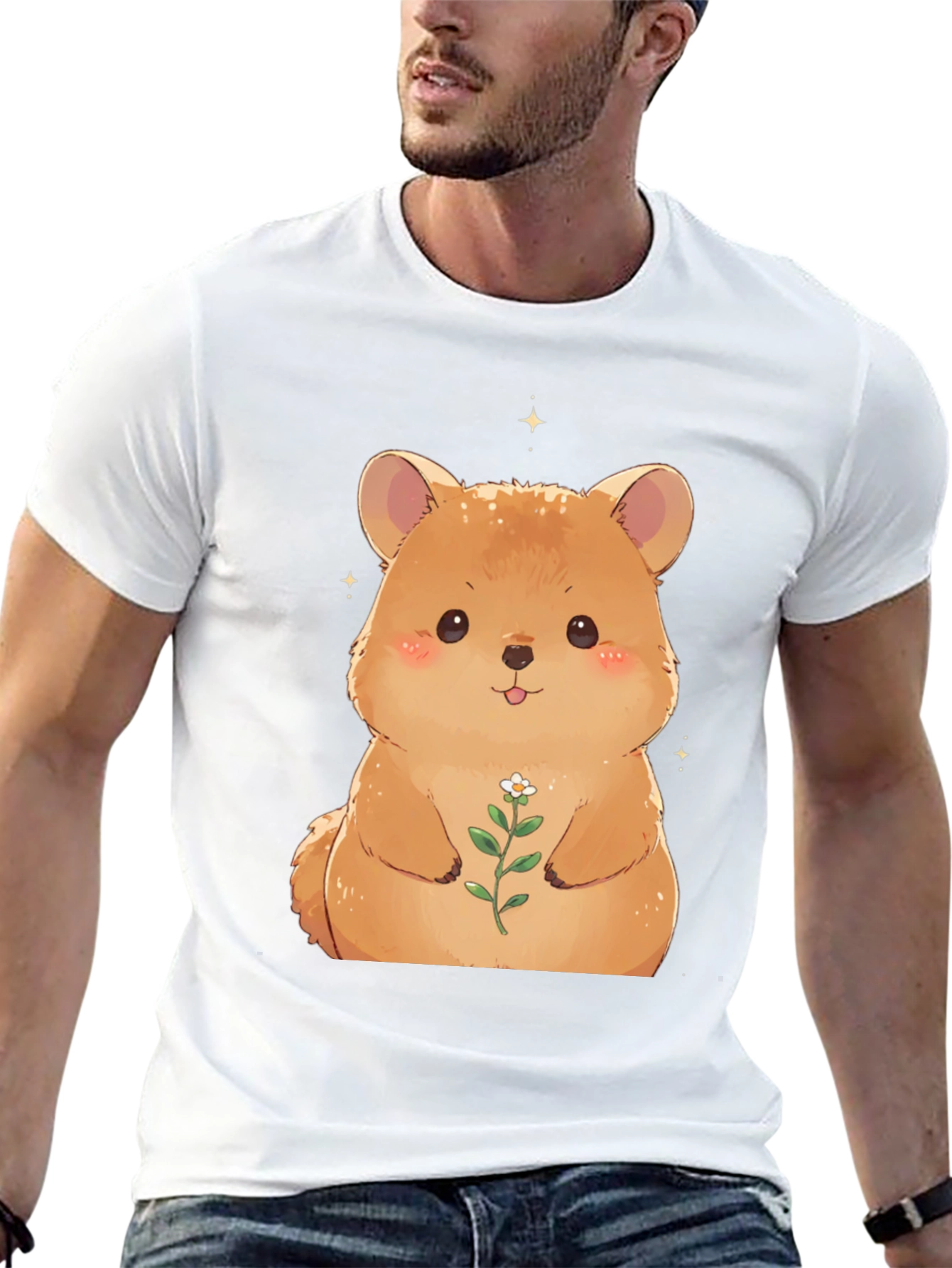 Cute Hamster Flower T-Shirt - Black