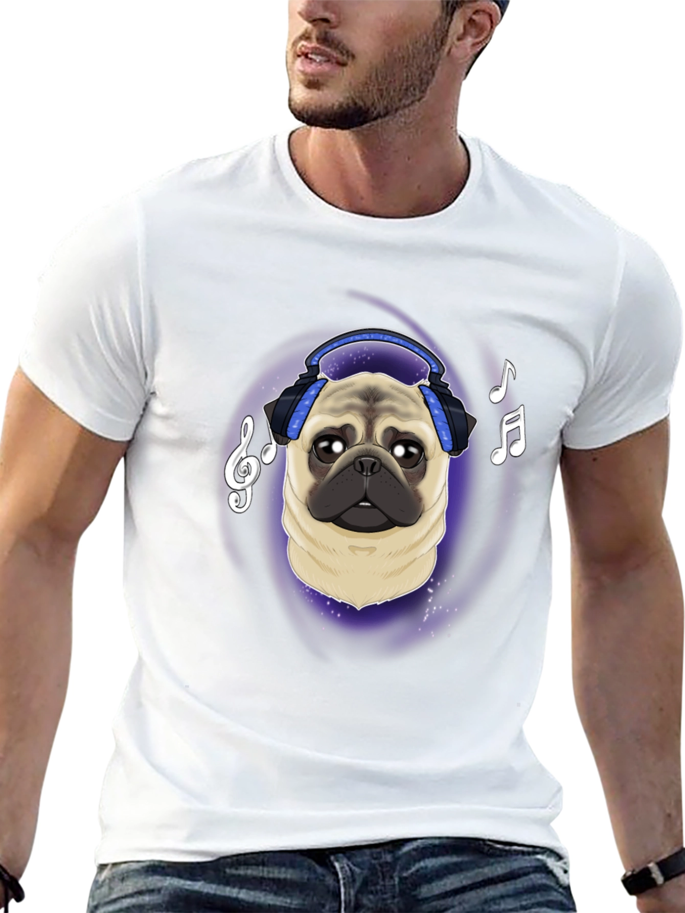 Pug DJ Black T-Shirt Music Lover Tee