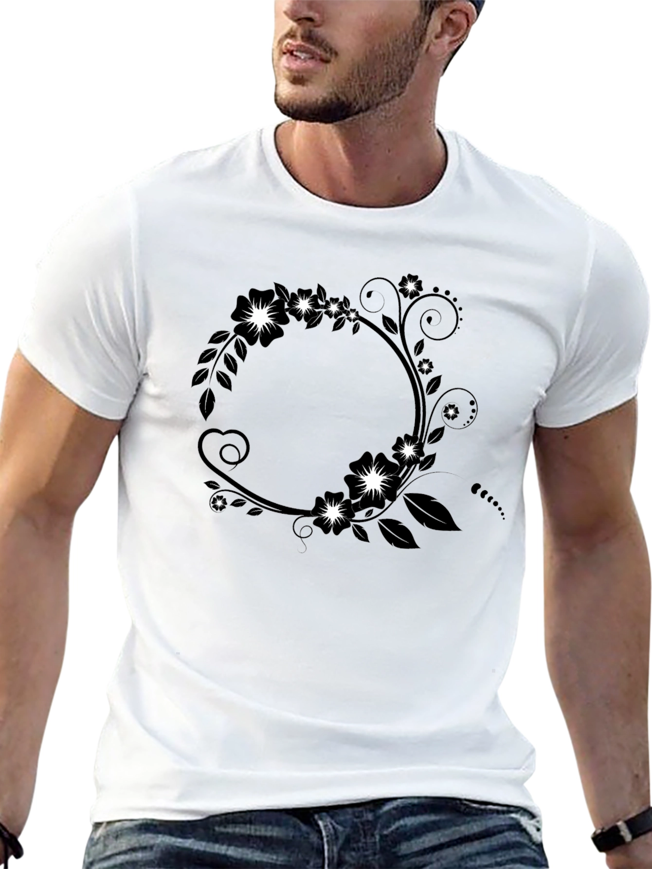 Floral Circle Graphic Tee - Black