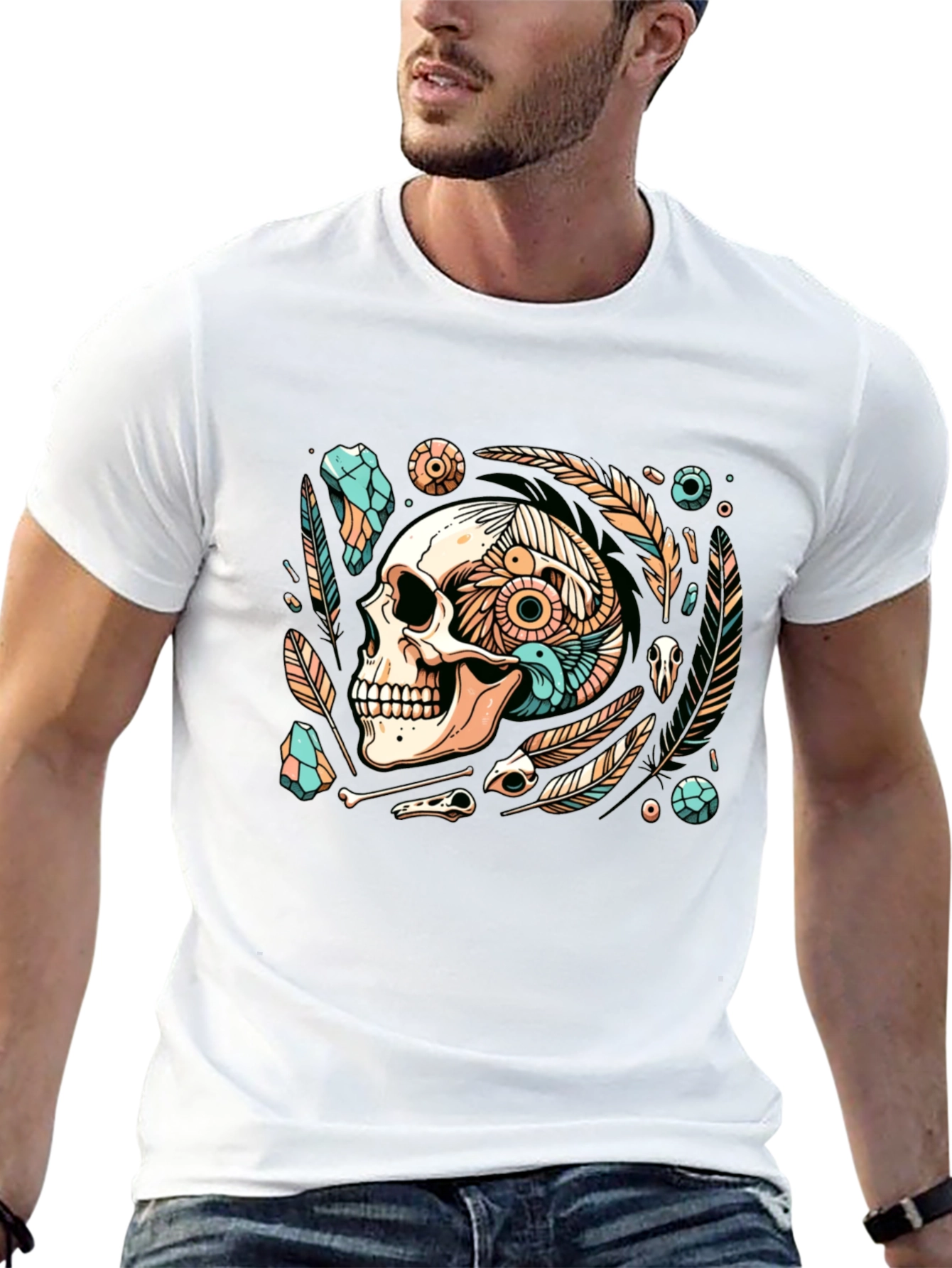 Skull & Feather Graphic Tee - Edgy Style