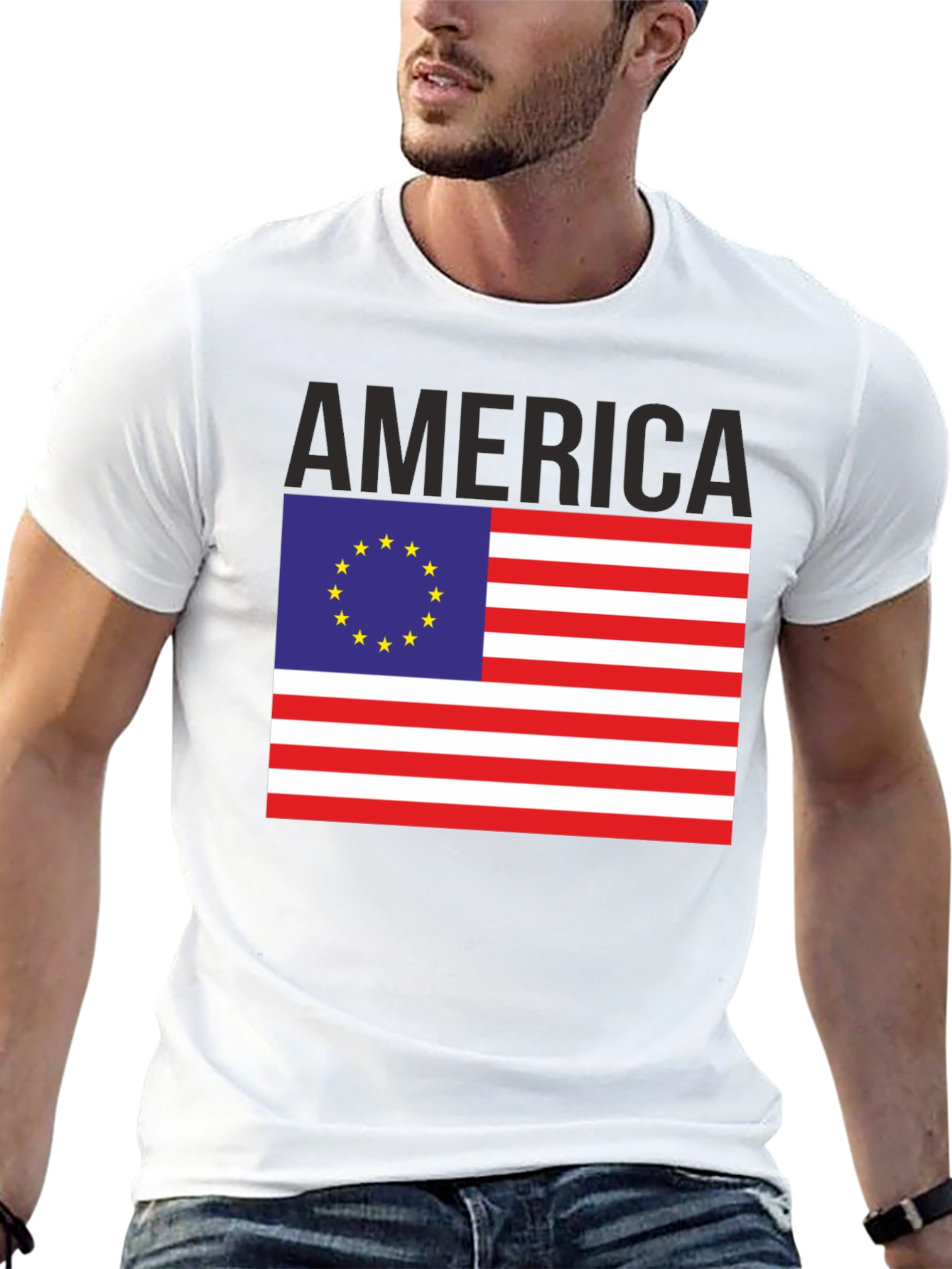America EU Flag Graphic Tee - Patriotic Novelty T-Shirt