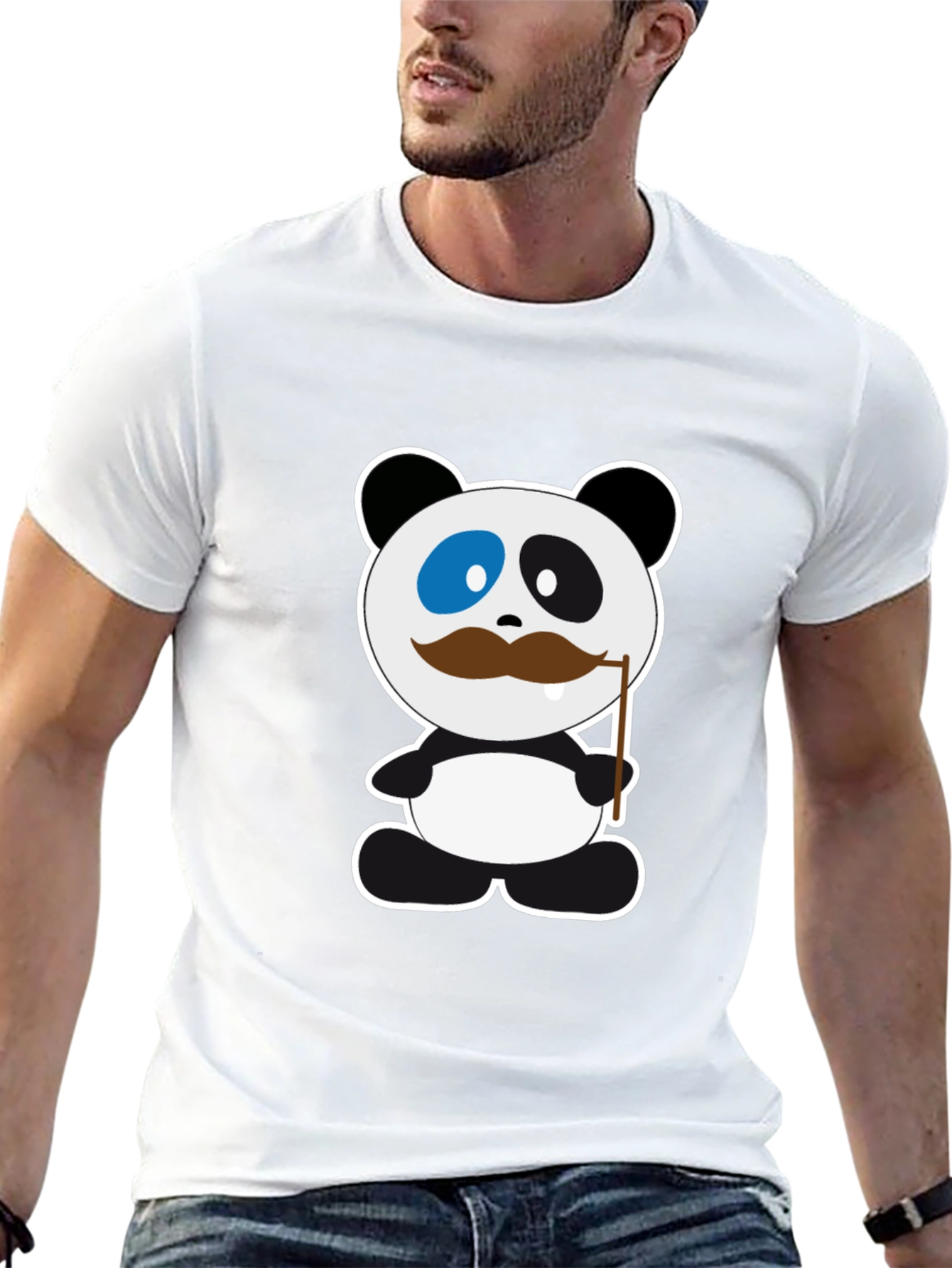Funny Panda Mustache Black T-Shirt