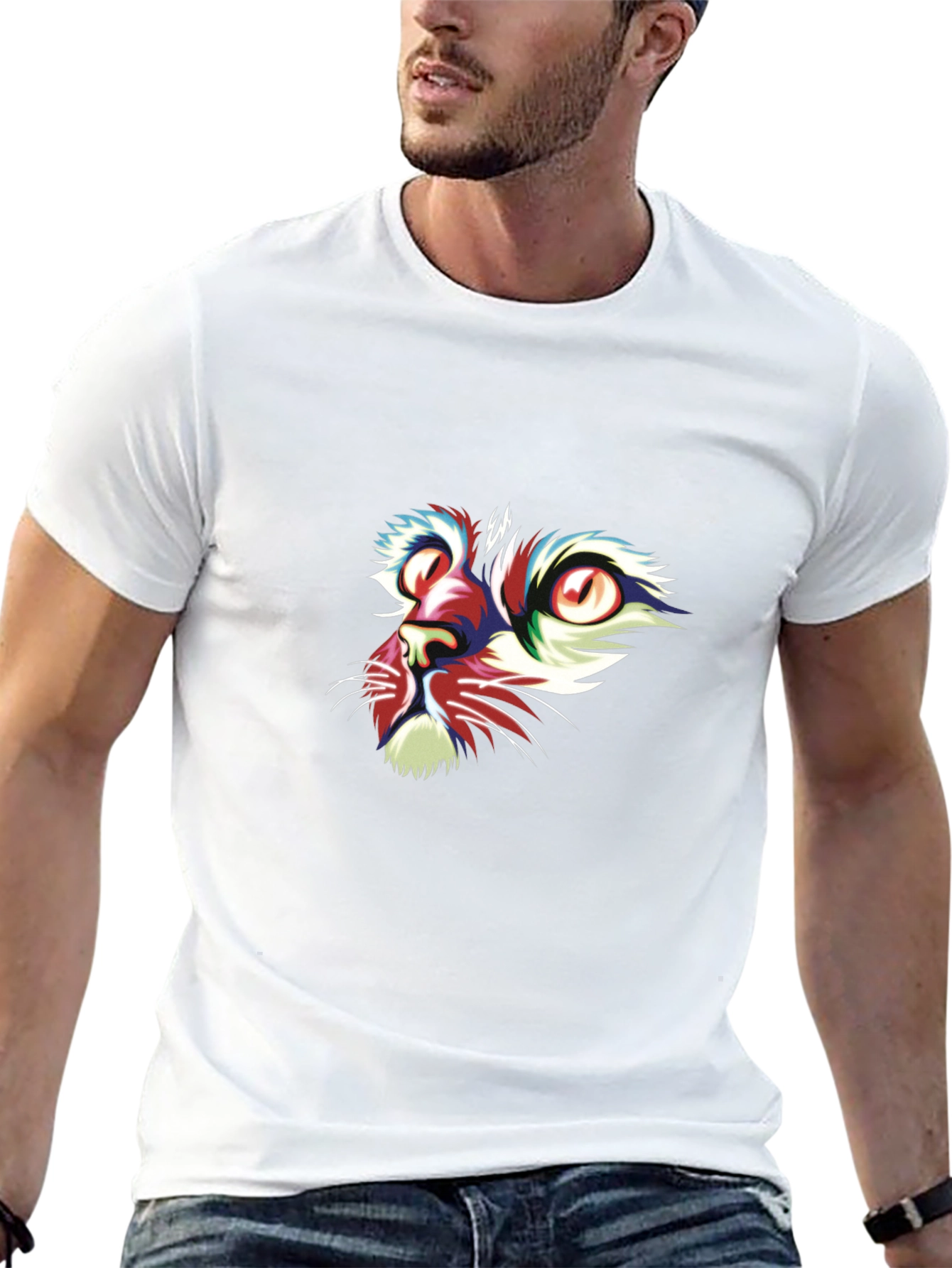 Abstract Cat Face Graphic Black T-Shirt