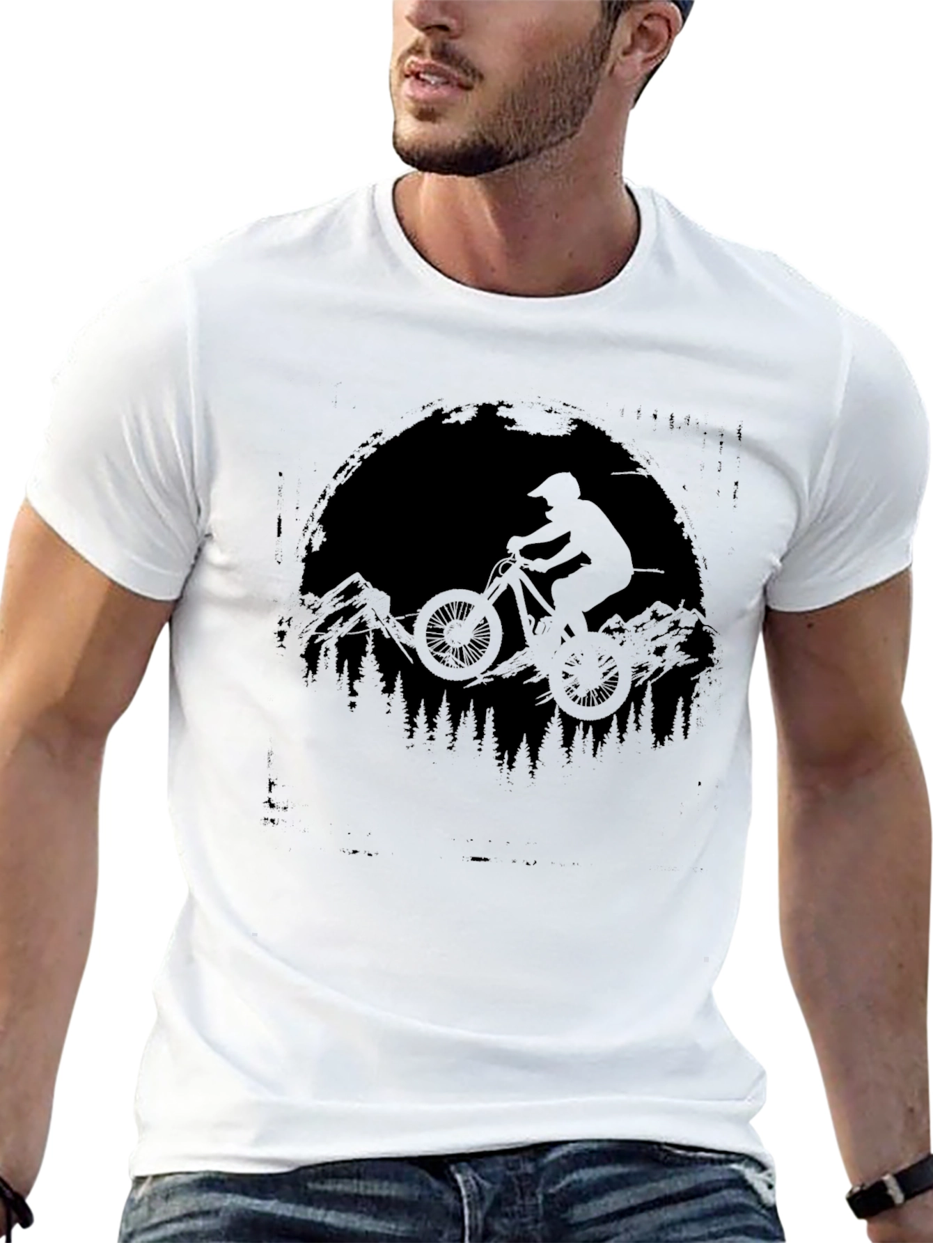 Mountain Biker Silhouette Graphic Tee - Black