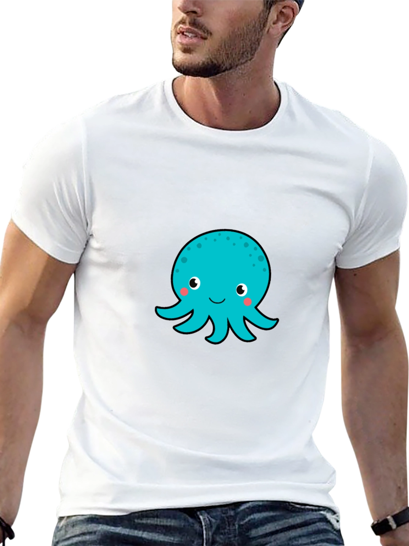Cute Octopus Graphic T-Shirt - Black Cotton Blend