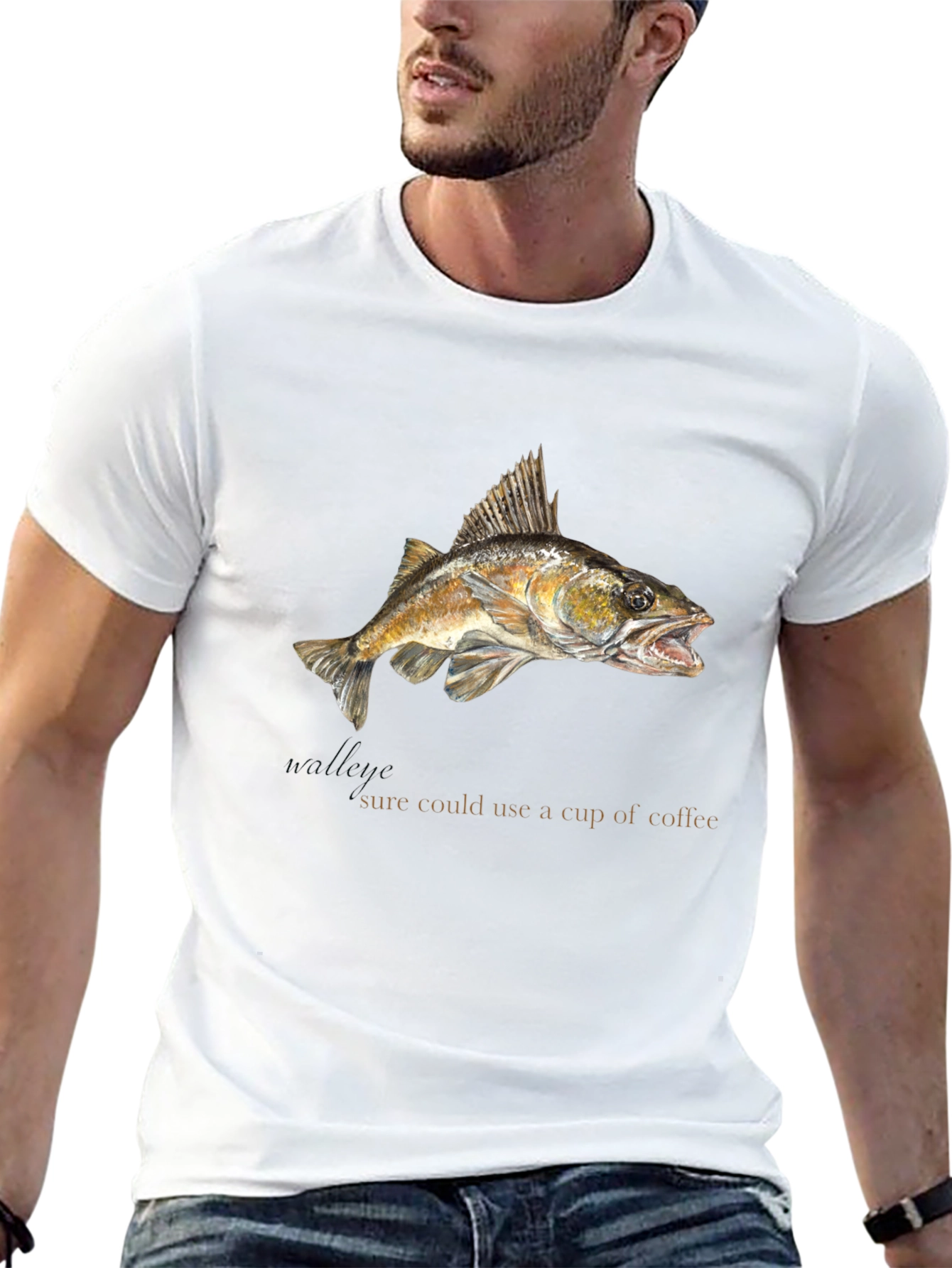 Funny Fish & Coffee T-Shirt - Unique Graphic Tee