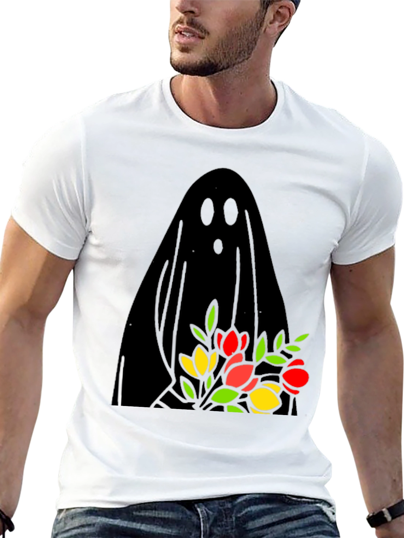 Ghost Holding Flowers Graphic Tee - Spooky Season