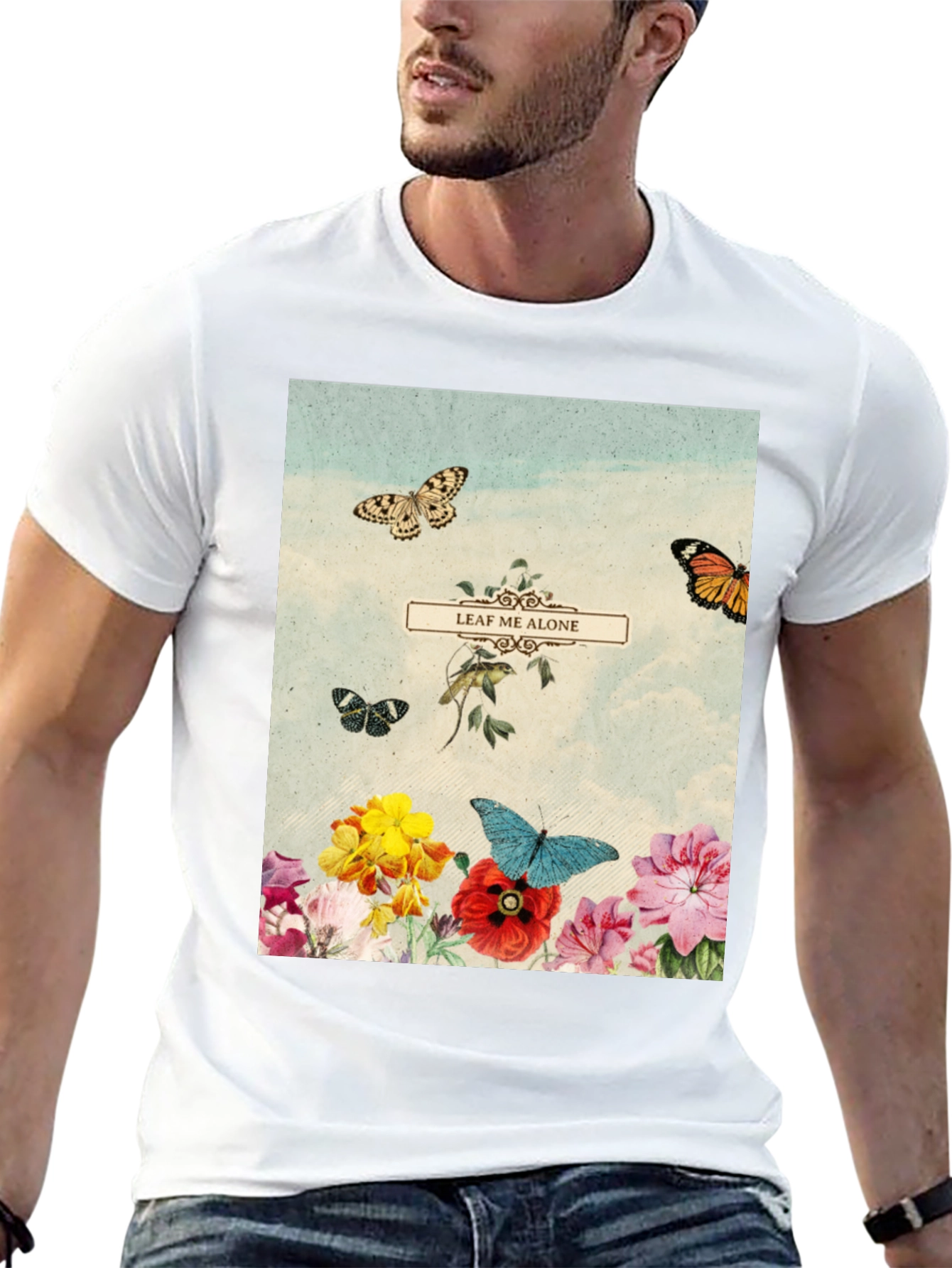 Leaf Me Alone T-Shirt - Floral Butterfly Graphic