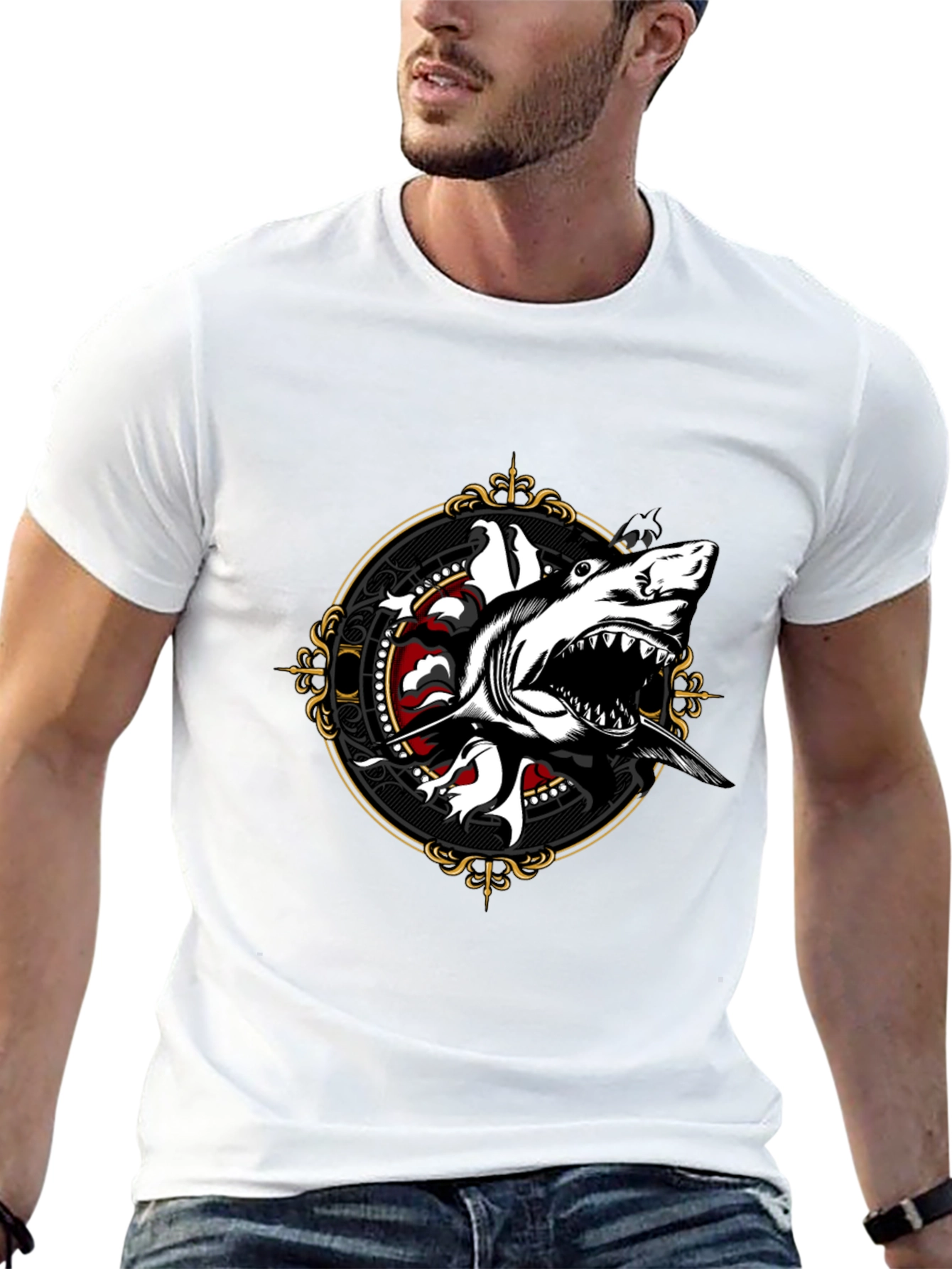Shark Graphic Print Black T-Shirt