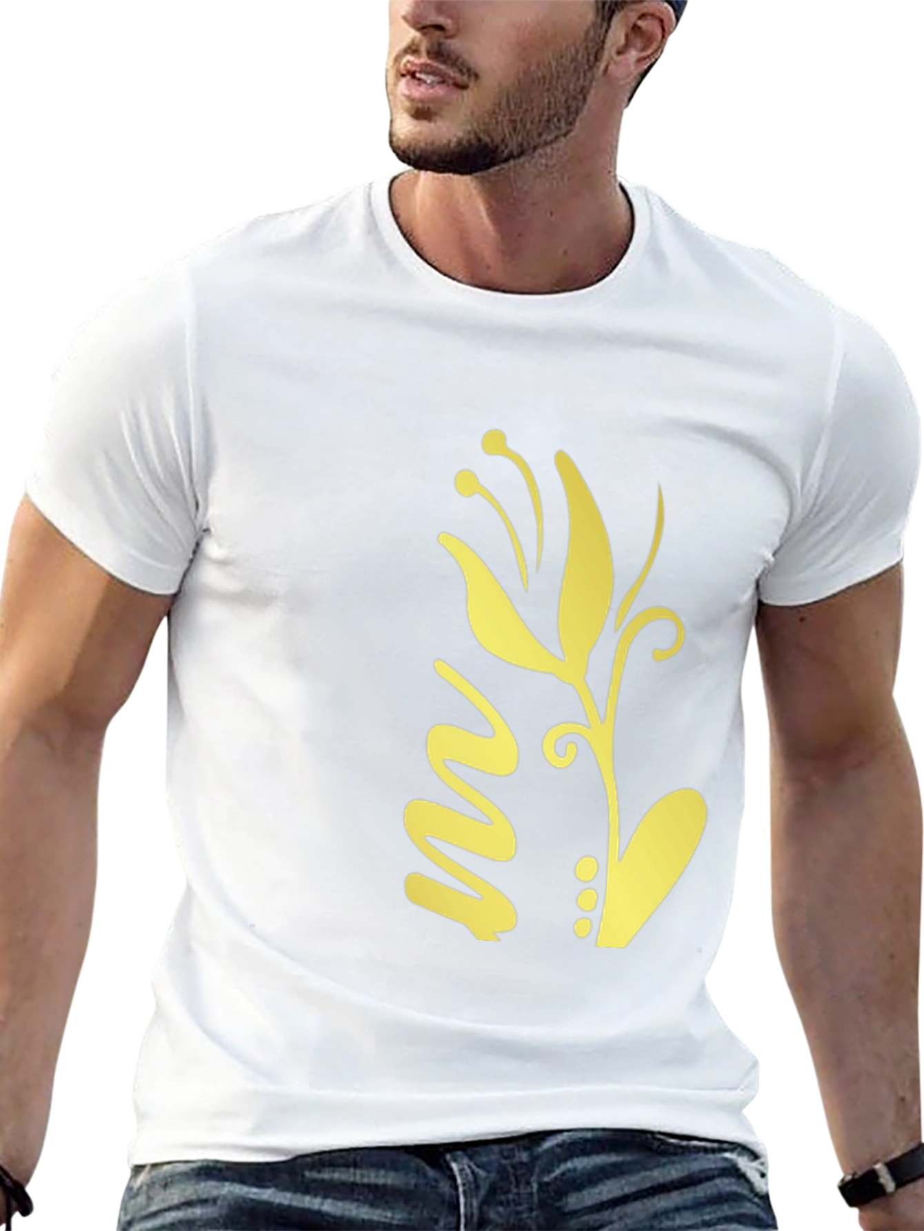 Black T-Shirt with Gold Floral Design