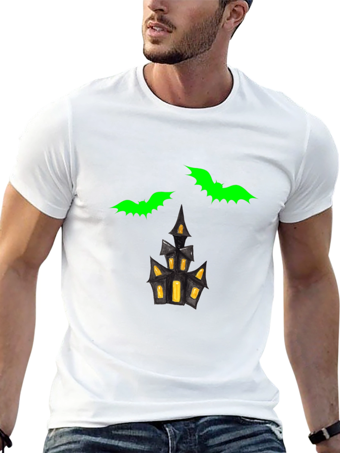 Spooky Bats & Haunted House Graphic Tee