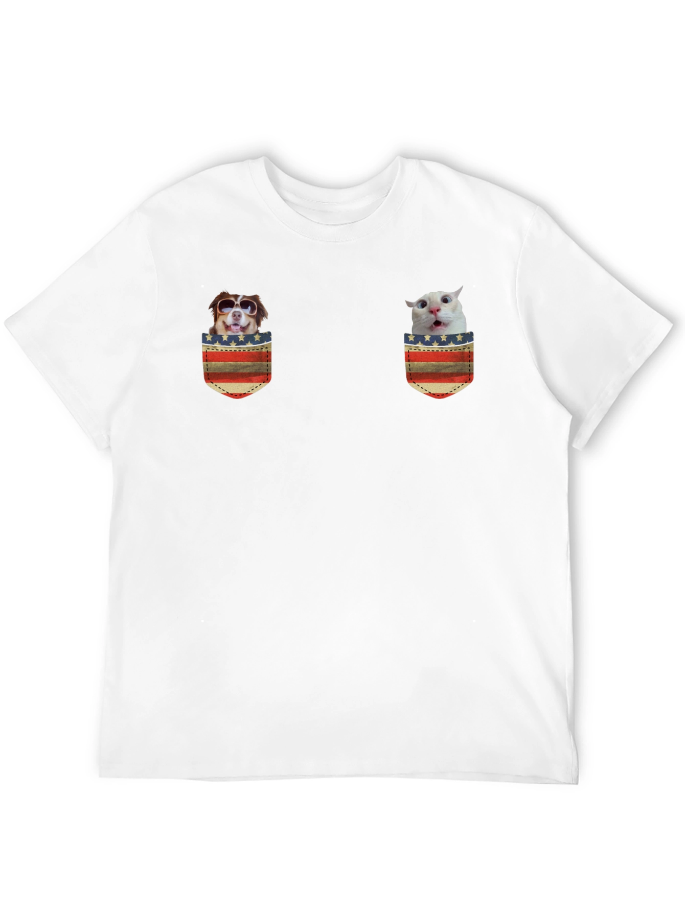 Novelty Pocket T-Shirt with Dog and Cat
