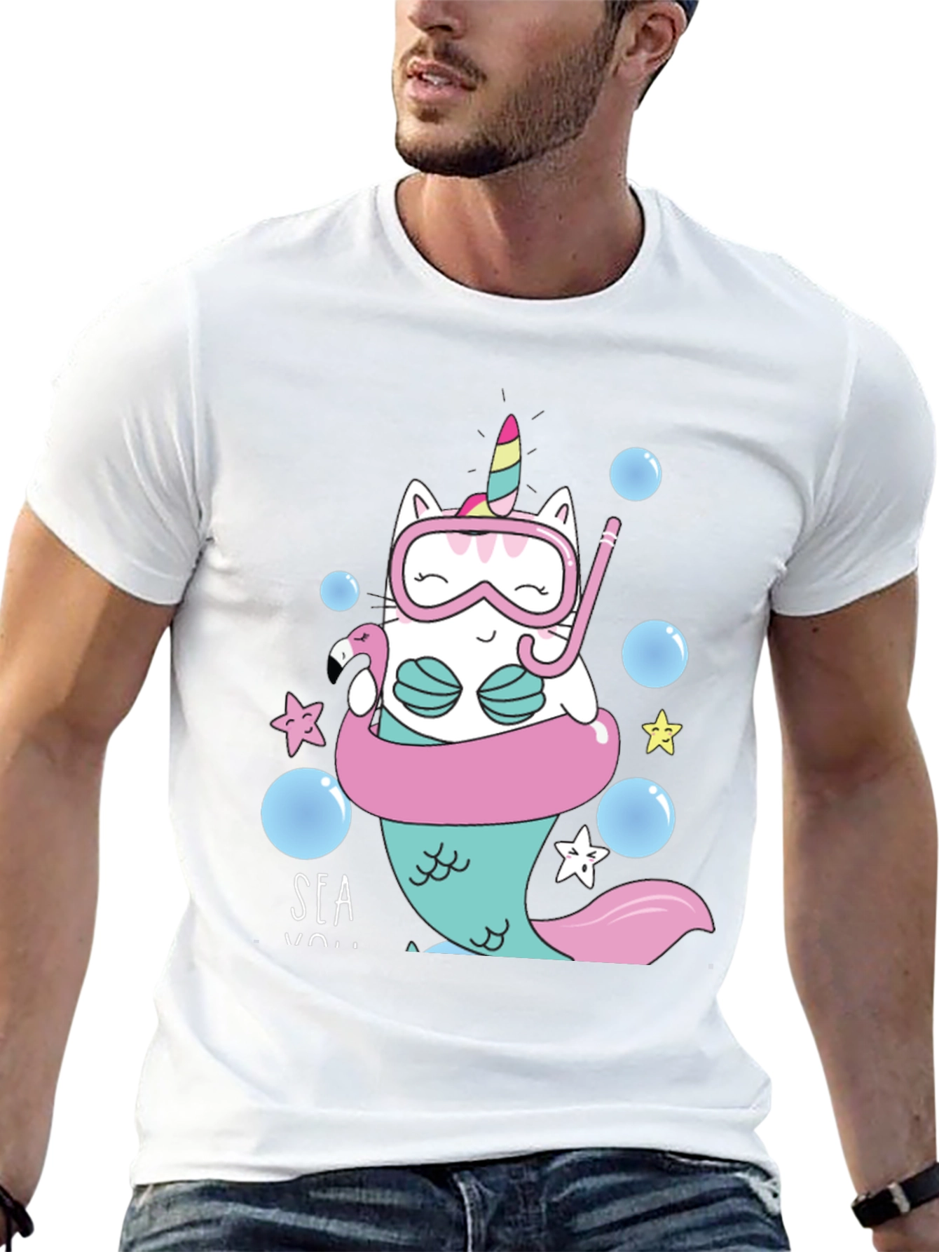 Unicat Mermaid T-Shirt - Funny Cartoon Cat Tee