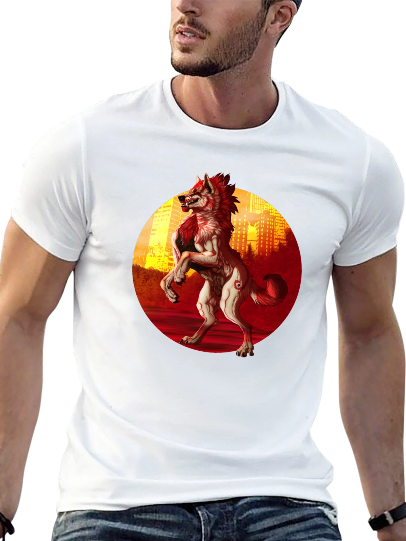 Werewolf Cityscape Graphic Tee - Black