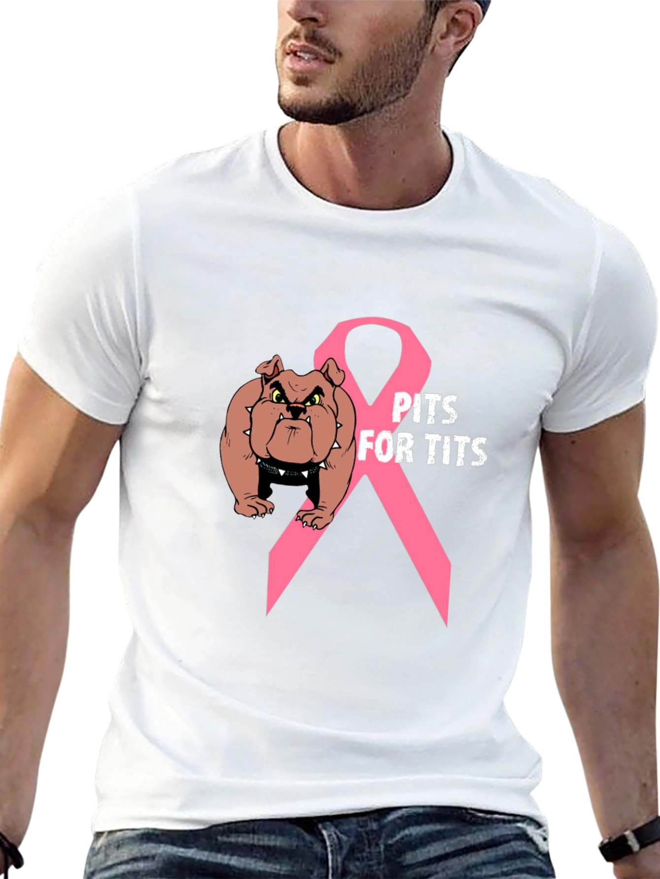 Pits For Tits T-Shirt: Bulldog Breast Cancer Awareness