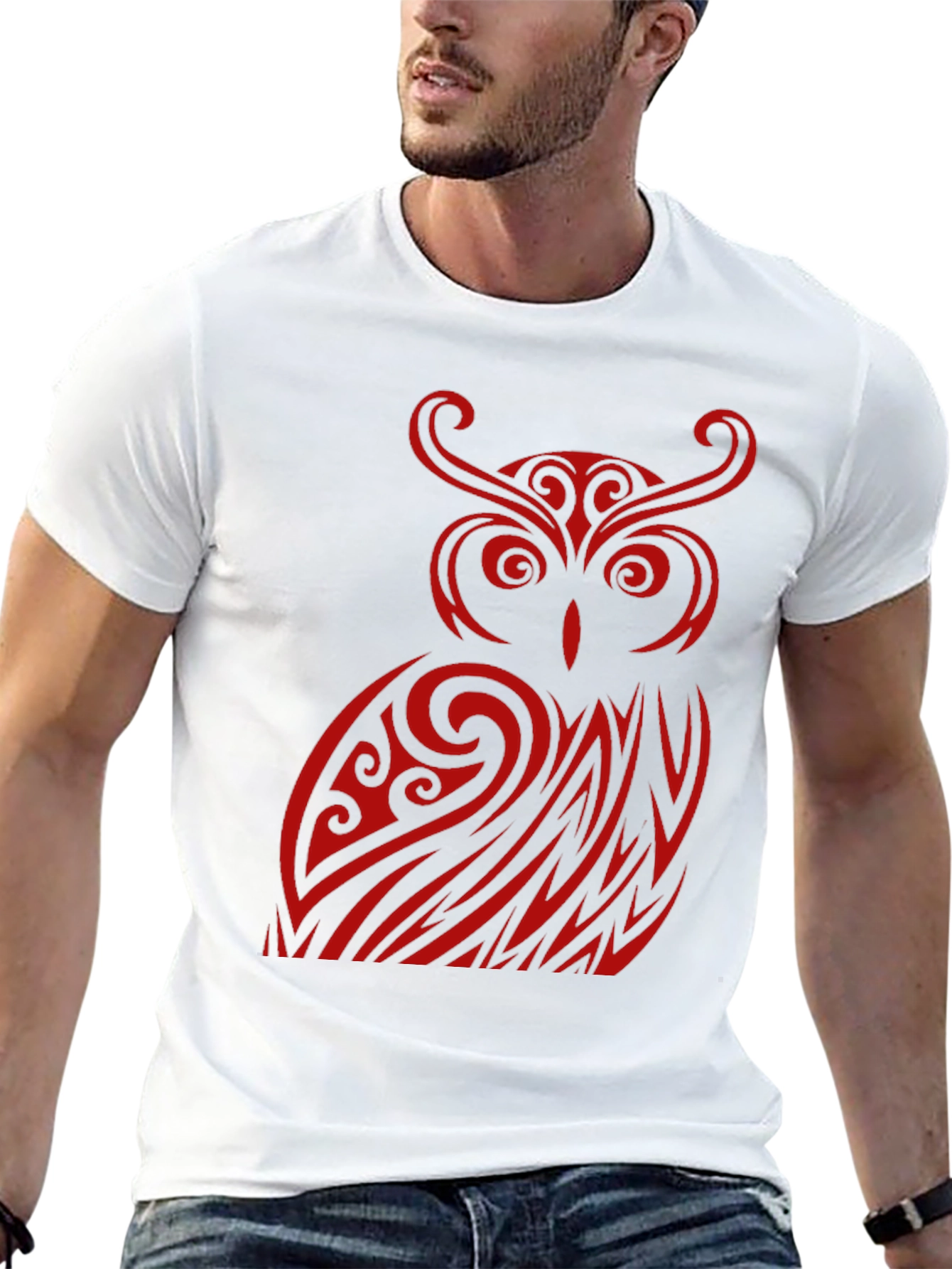 Owl Tribal Design Black T-Shirt