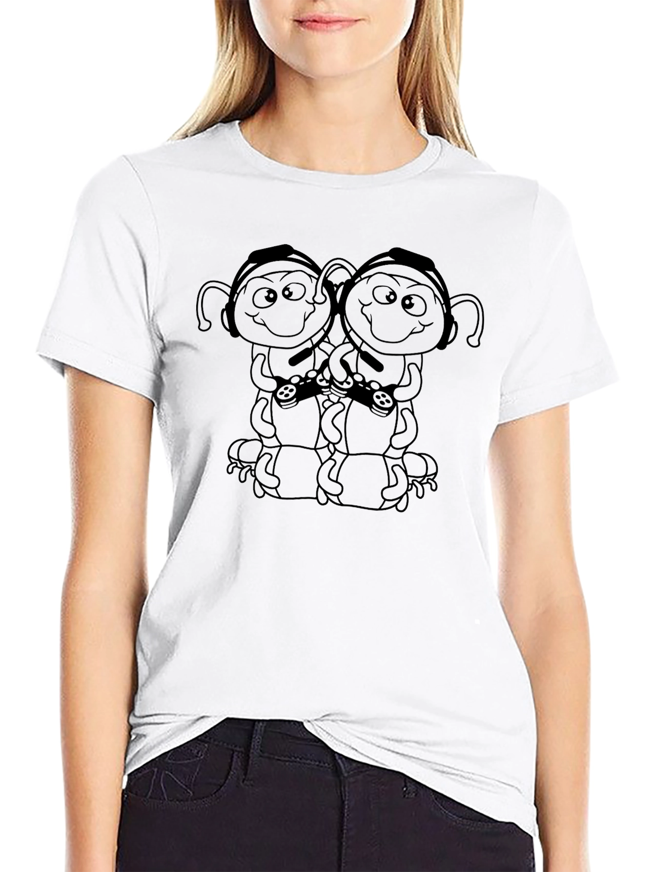 Gamer Bug Black T-Shirt - Cartoon Style