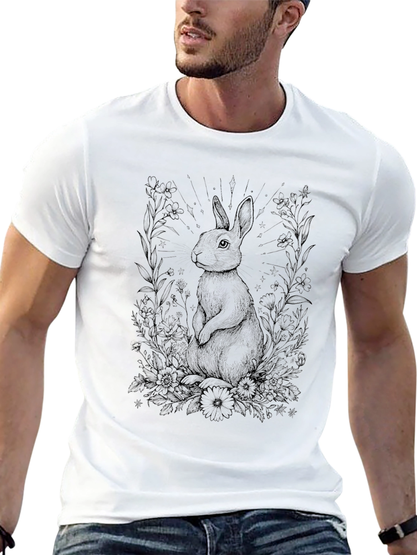 Rabbit Floral T-Shirt - Nature Inspired Graphic Tee