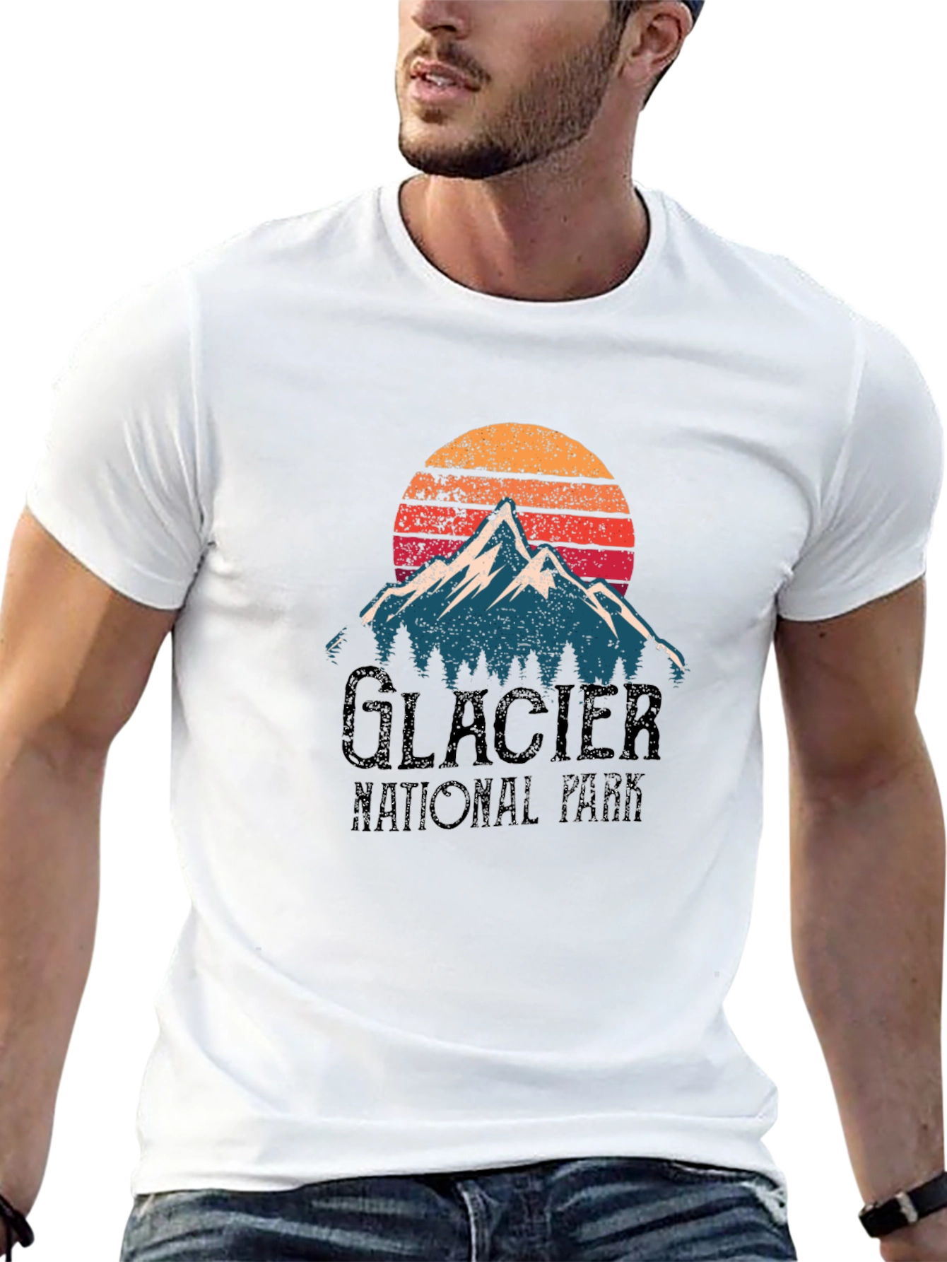 Glacier National Park Graphic Tee - Mountain Sunset Design