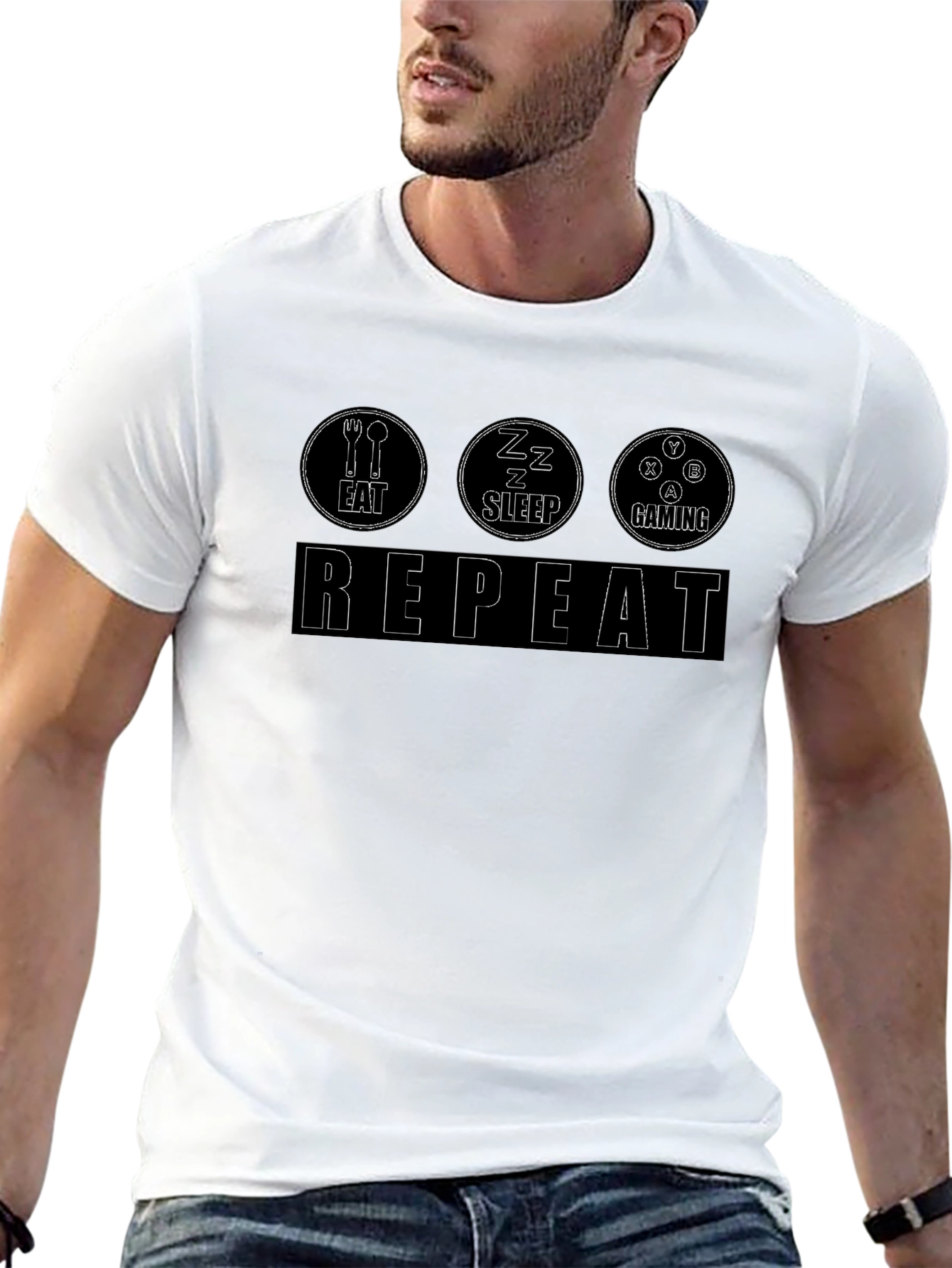 Eat Sleep Gaming Repeat Black T-Shirt