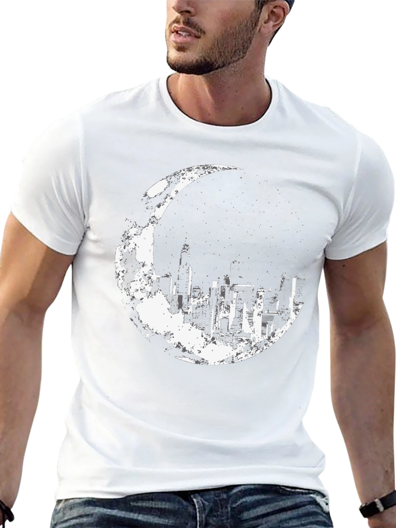 City Moon Graphic Tee - Stylish Black Cotton T-Shirt